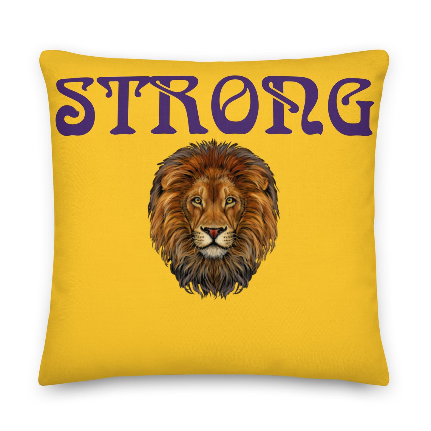 “STRONG”Yellow Premium Pillow W/Purple Font