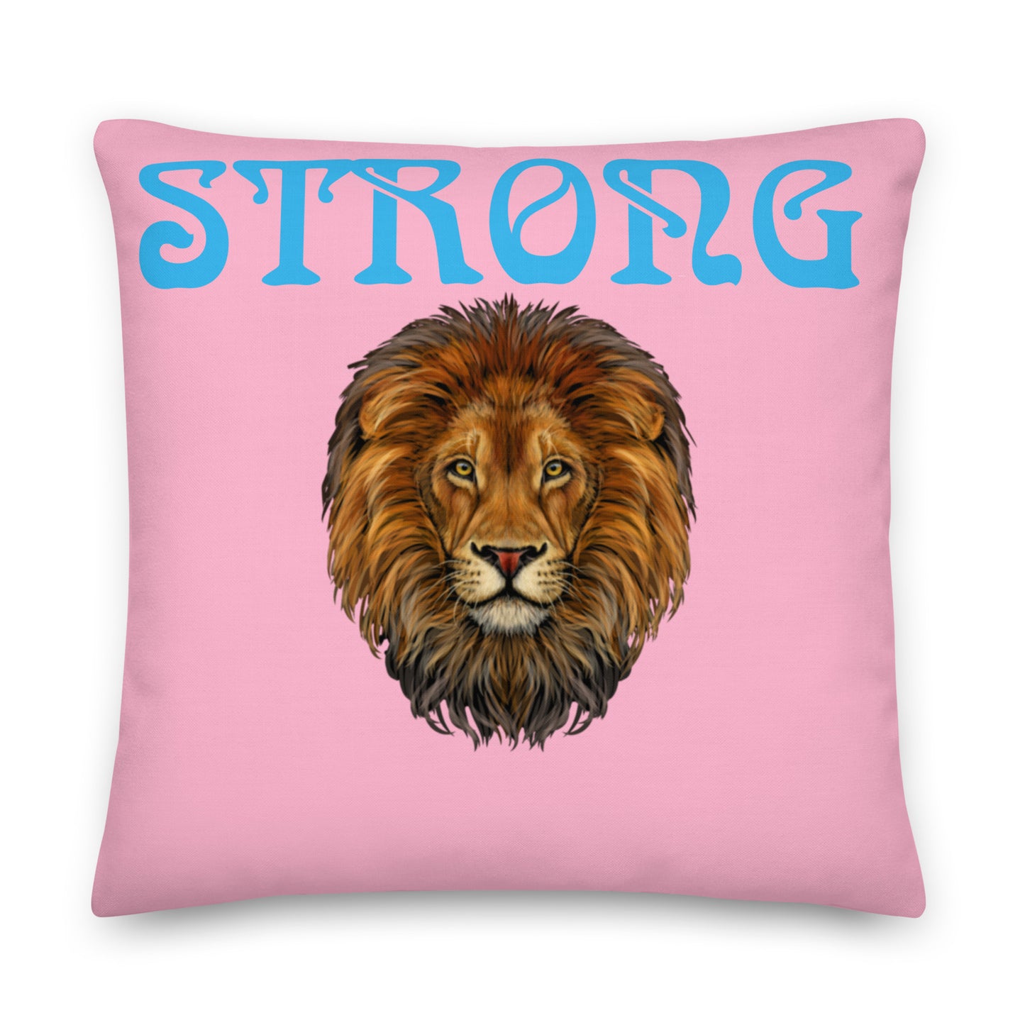 “STRONG”Cotton Candy Premium Pillow W/SkyBlue Font