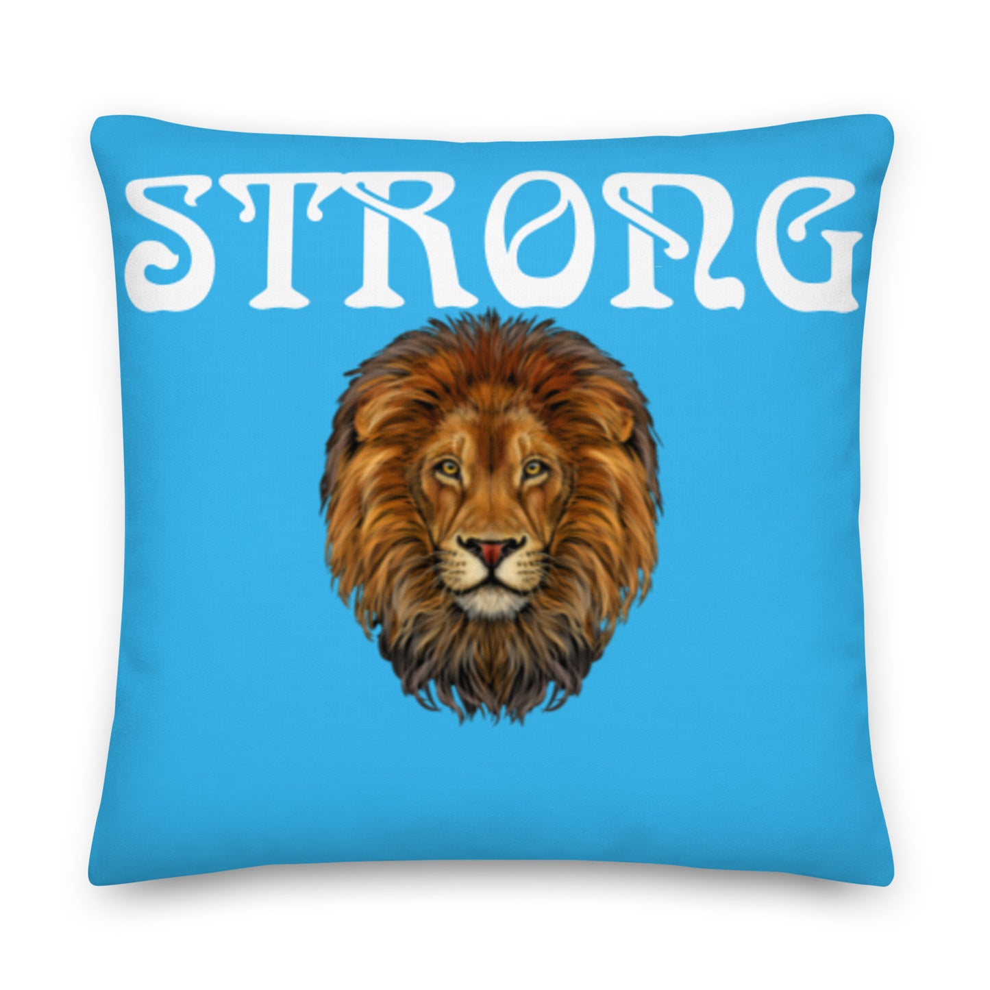 “STRONG”SkyBlue Premium Pillow W/White Font