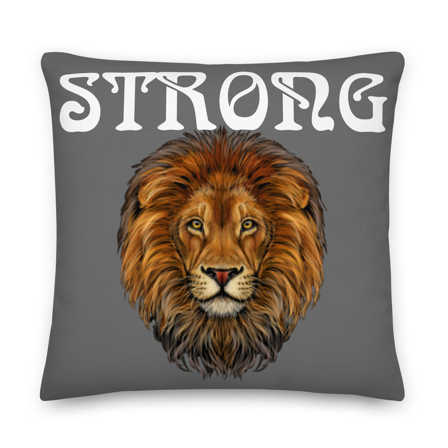 “STRONG”Grey Premium Pillow W/White Font