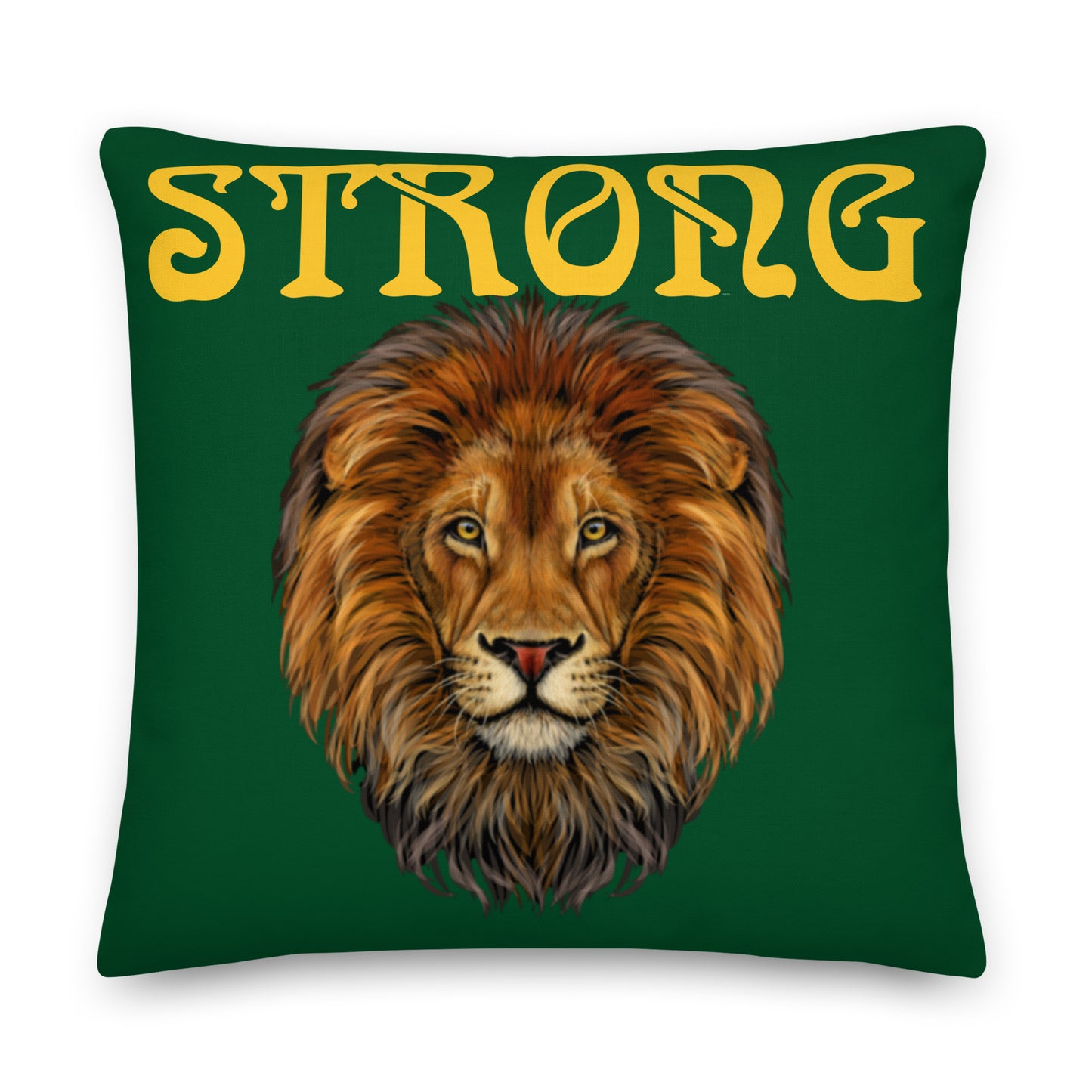“STRONG”Green Premium Pillow W/Yellow Font