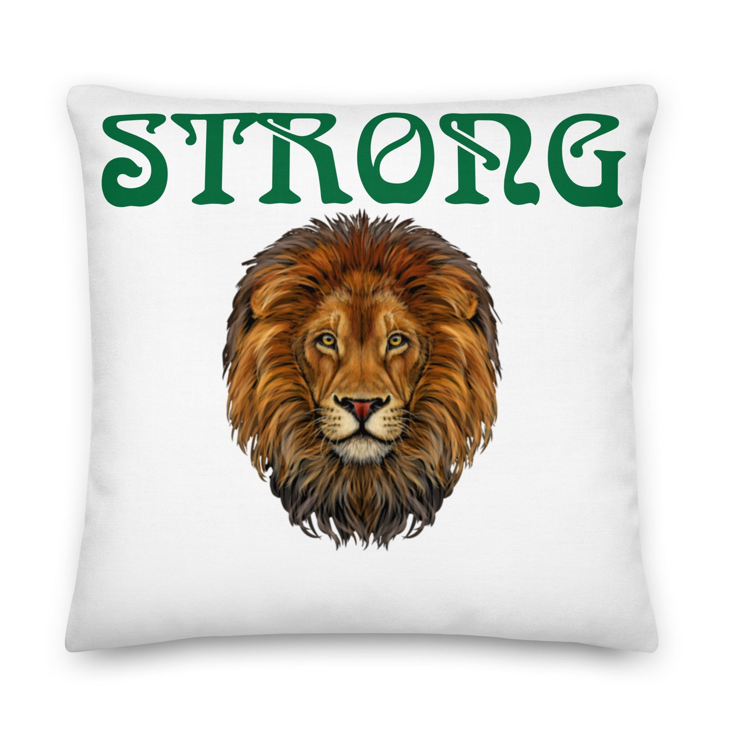 “STRONG”WHITE Premium Pillow W/Green Font