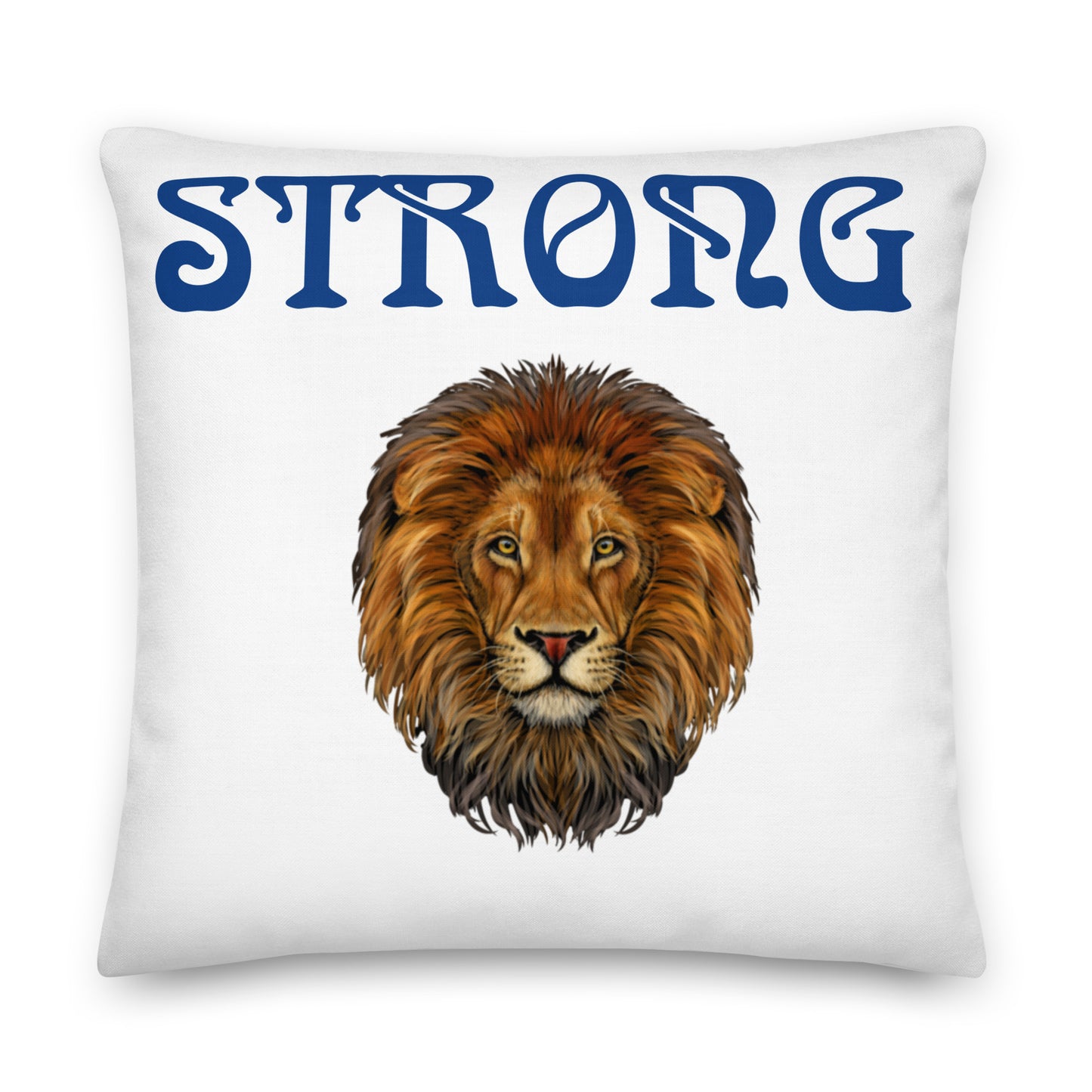 “STRONG”WHITE Premium Pillow W/Blue Font