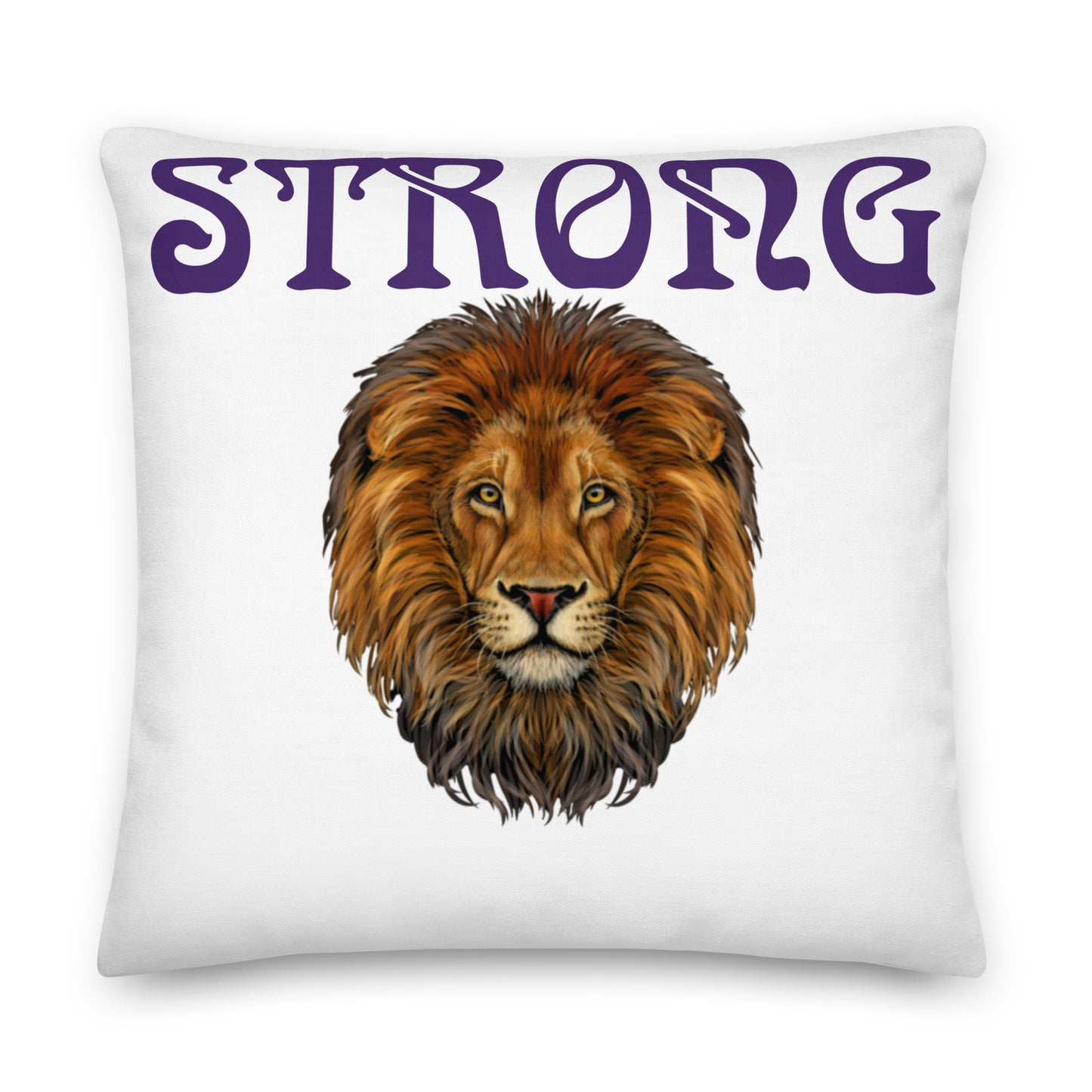 “STRONG”WHITE Premium Pillow W/Purple Font