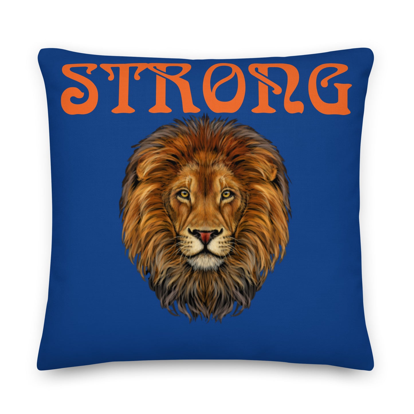 “STRONG”Blue Premium Pillow W/Orange Font