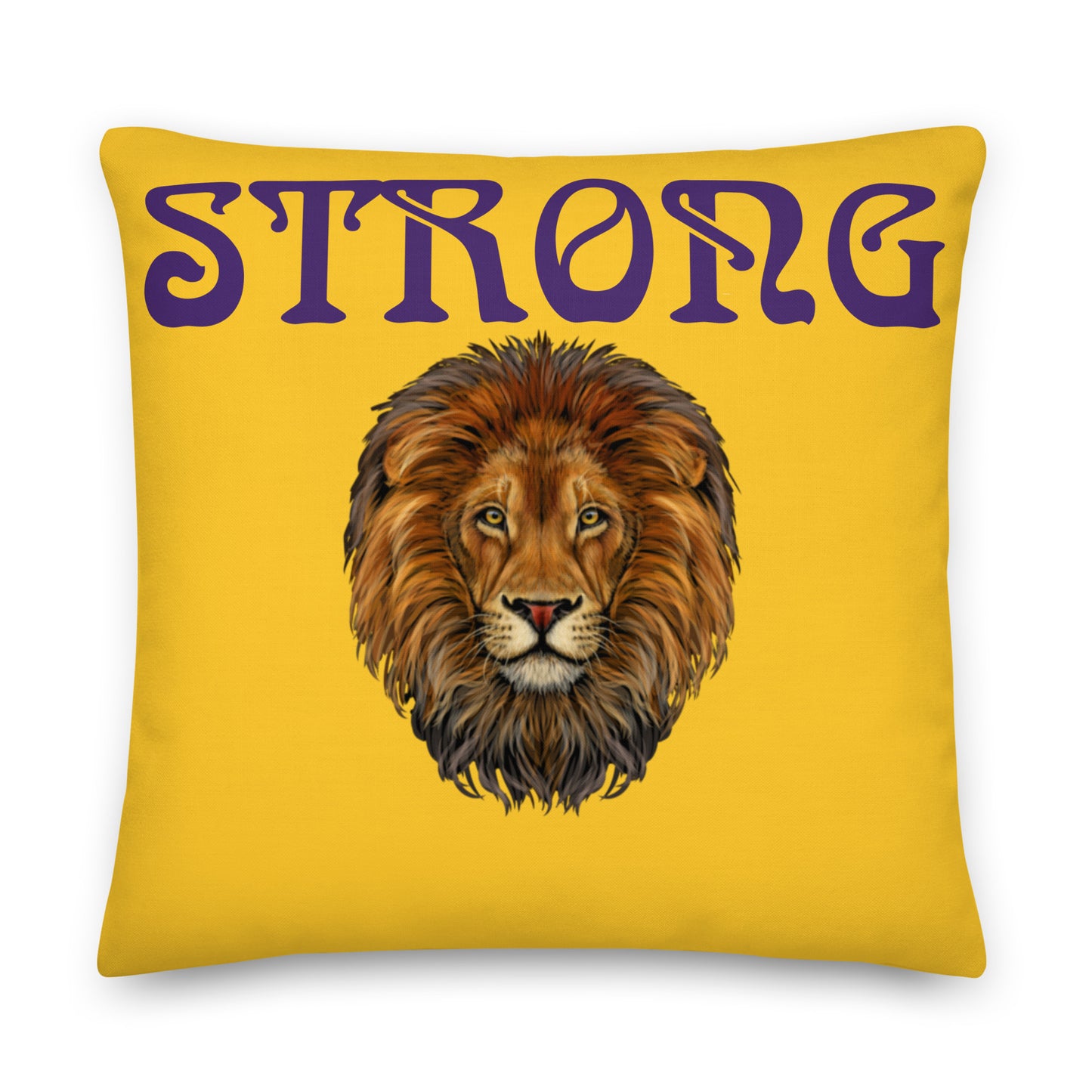 “STRONG”Yellow Premium Pillow W/Purple Font