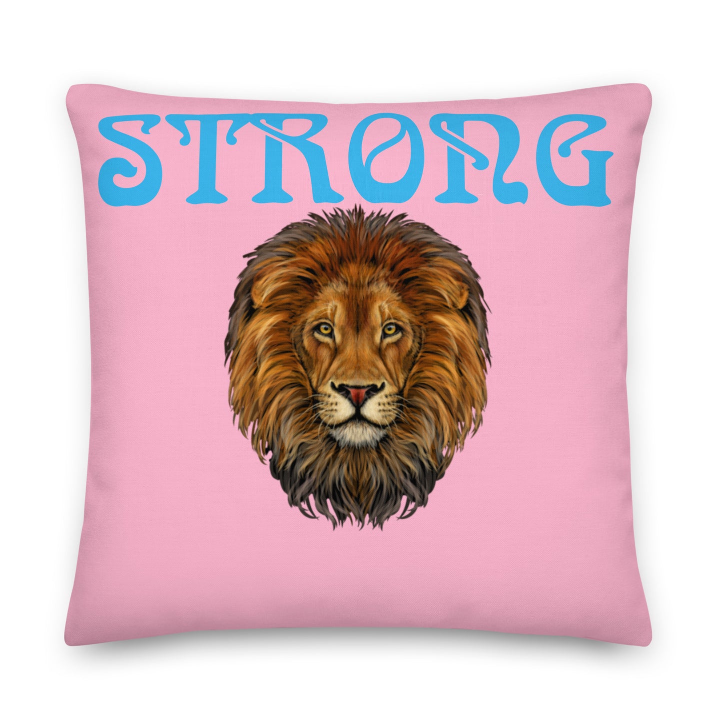 “STRONG”Cotton Candy Premium Pillow W/SkyBlue Font