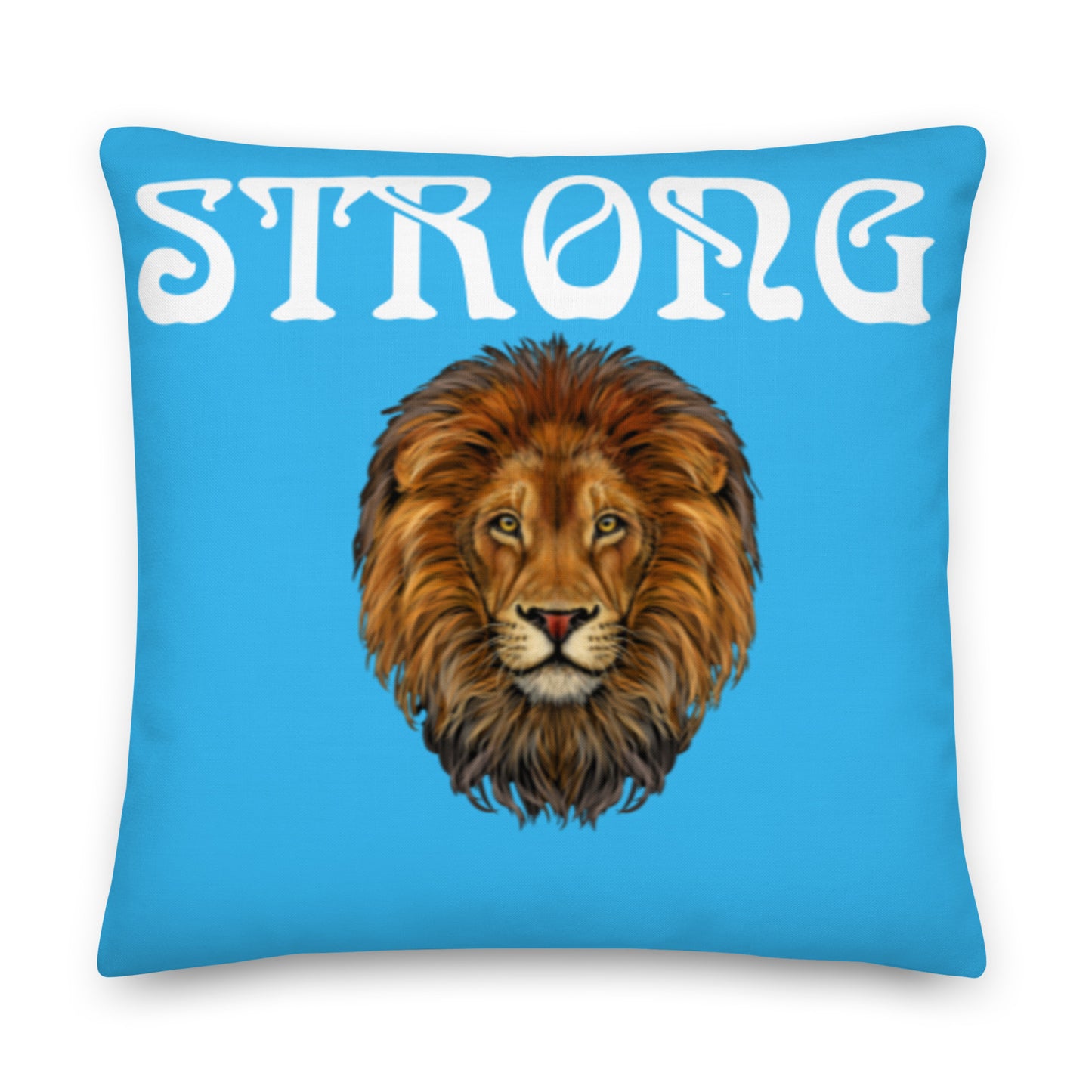 “STRONG”SkyBlue Premium Pillow W/White Font