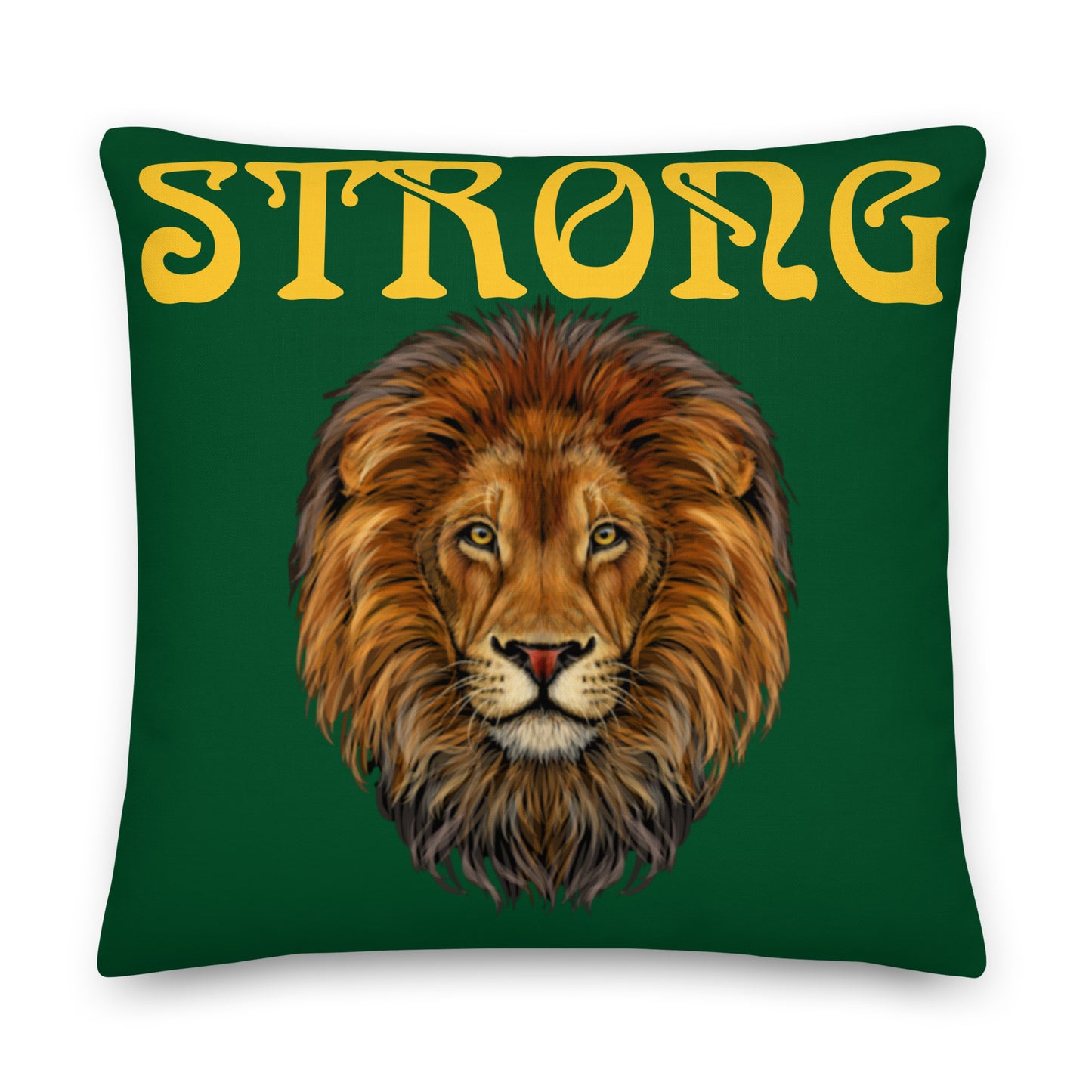 “STRONG”Green Premium Pillow W/Yellow Font