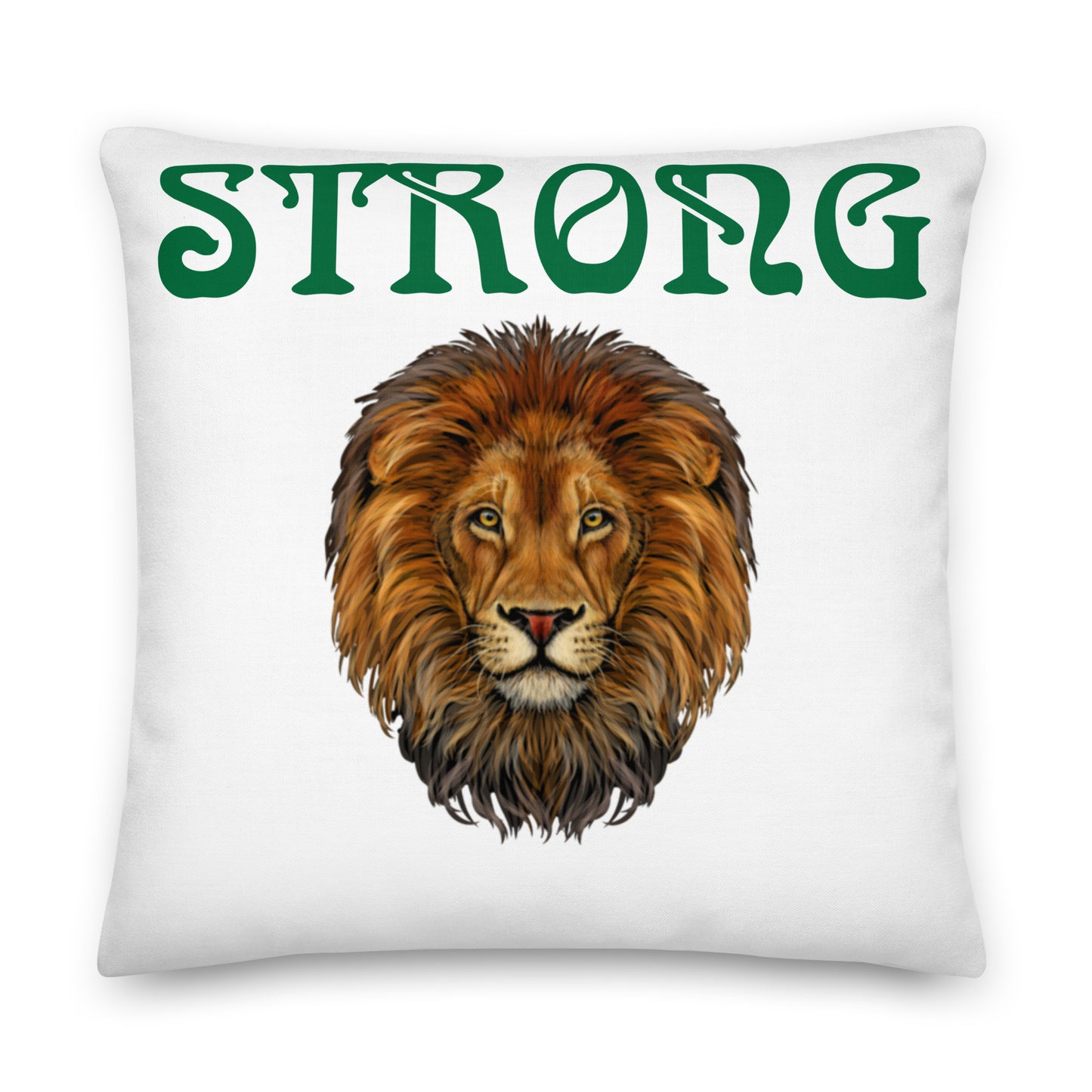 “STRONG”WHITE Premium Pillow W/Green Font
