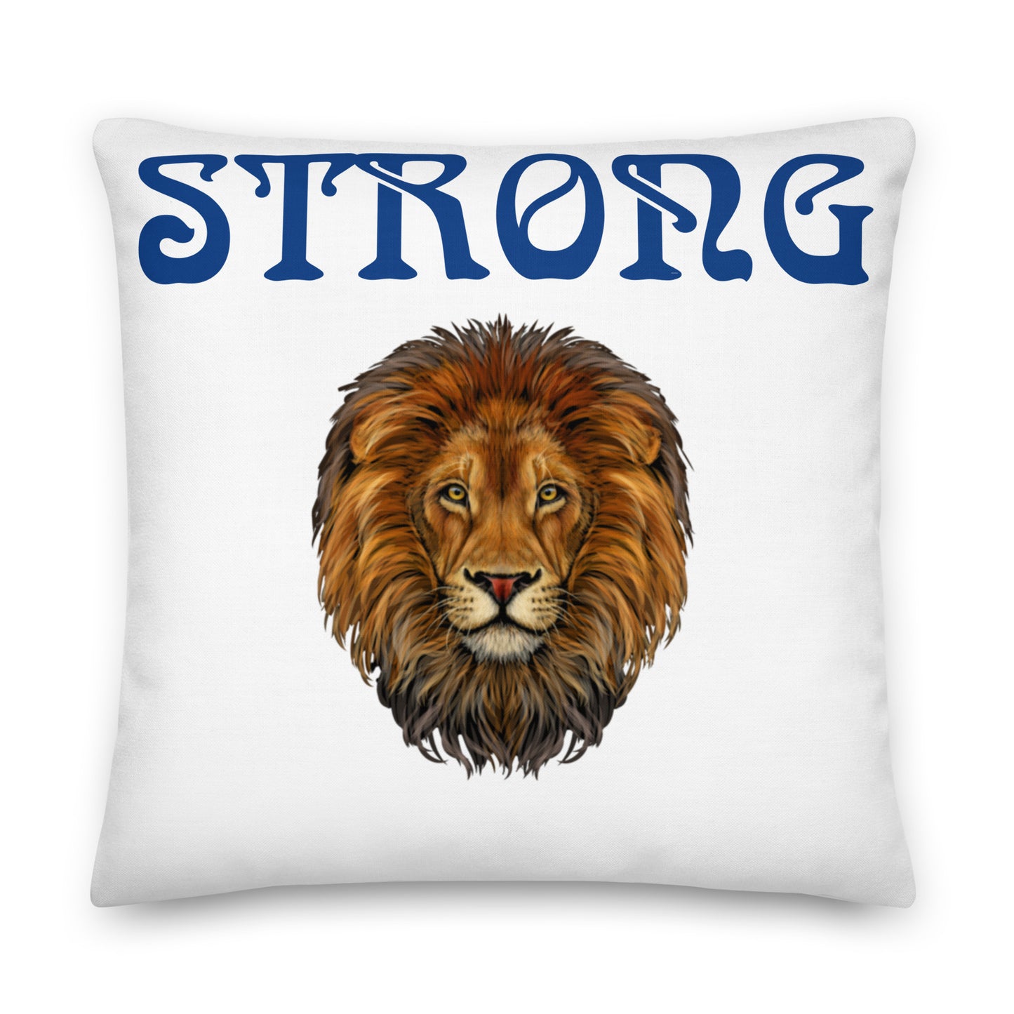 “STRONG”WHITE Premium Pillow W/Blue Font