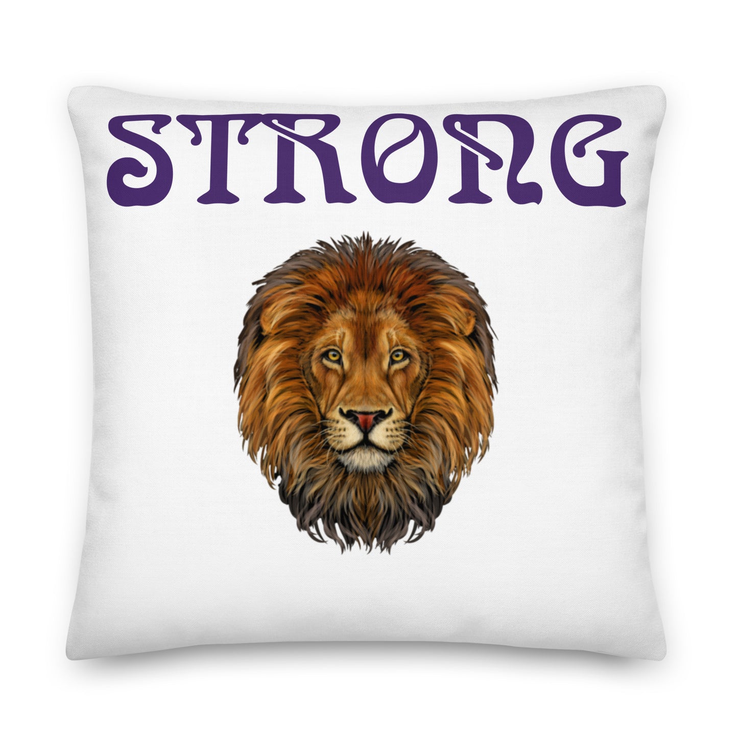 “STRONG”WHITE Premium Pillow W/Purple Font