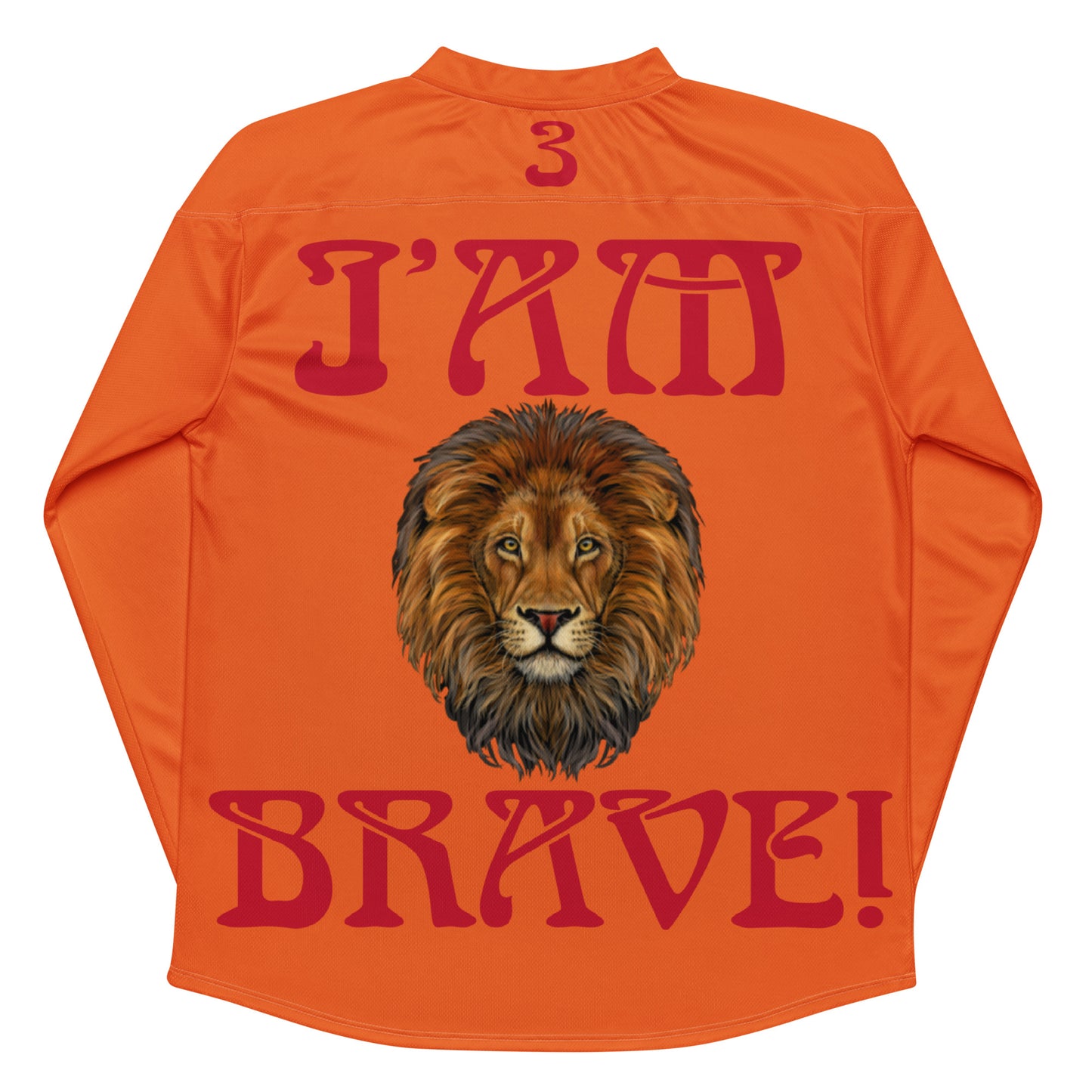 “I’AM BRAVE!” #3 Orange Unisex Recycled Hockey Fan Jersey W/Red Font
