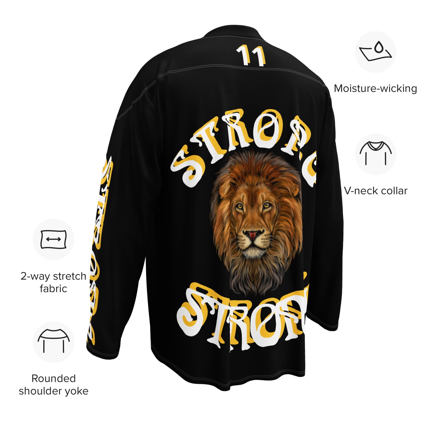 “STRONG”#11 Black Unisex Hockey Fan Jersey W/Shadow Yellow & White Font