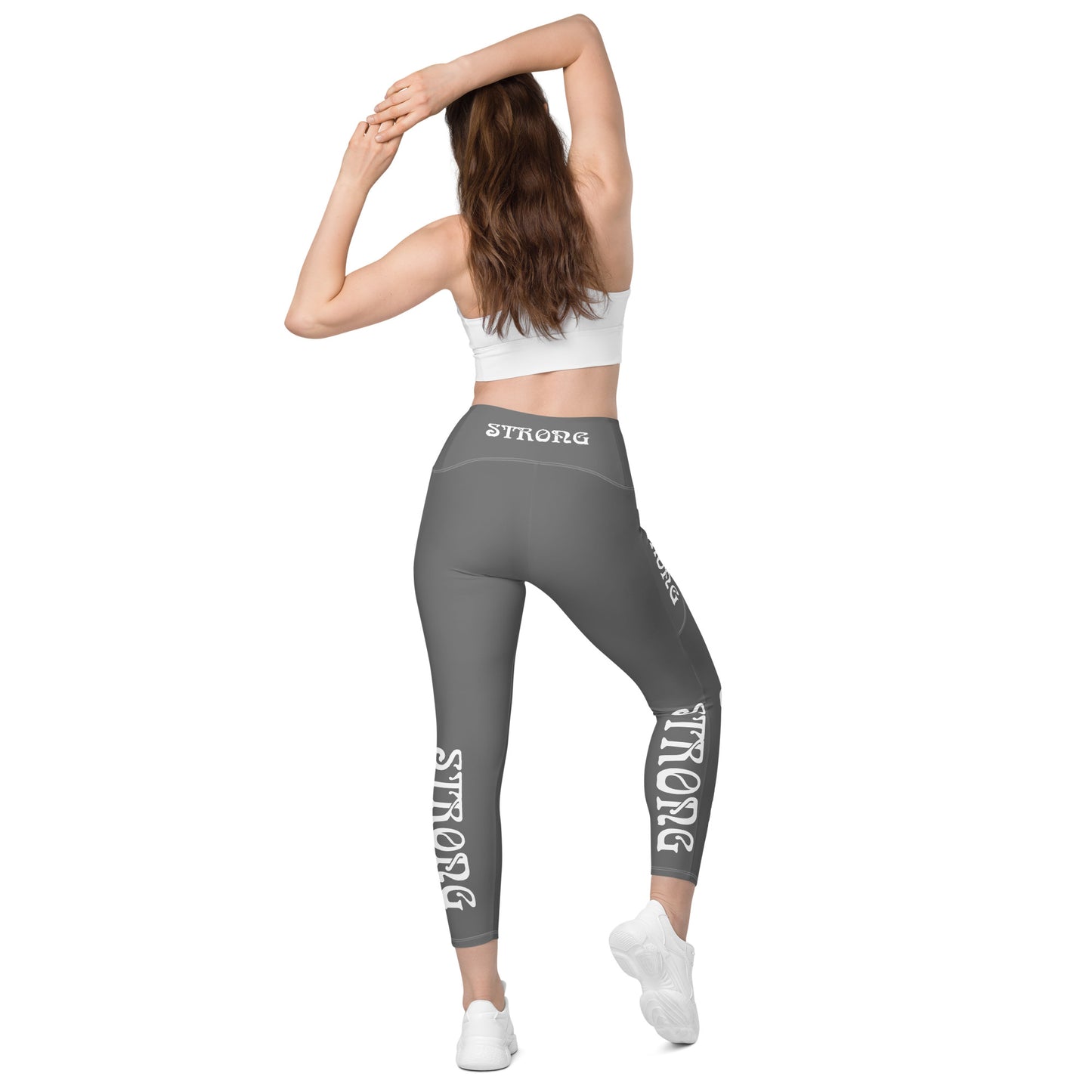 “STRONG” Grey Leggings W/ Pockets & White Font