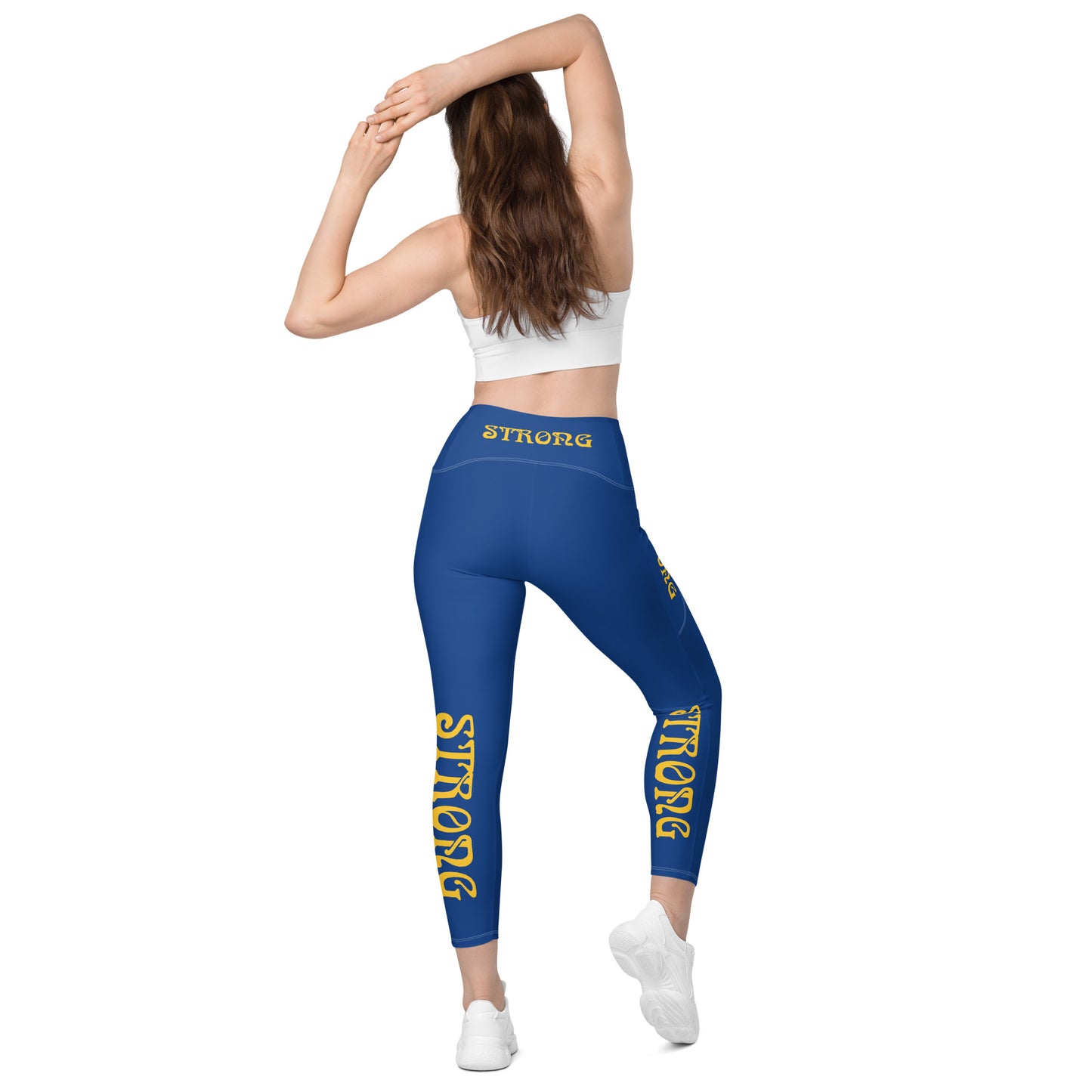 “STRONG” Blue Leggings W/Pockets & Yellow Font