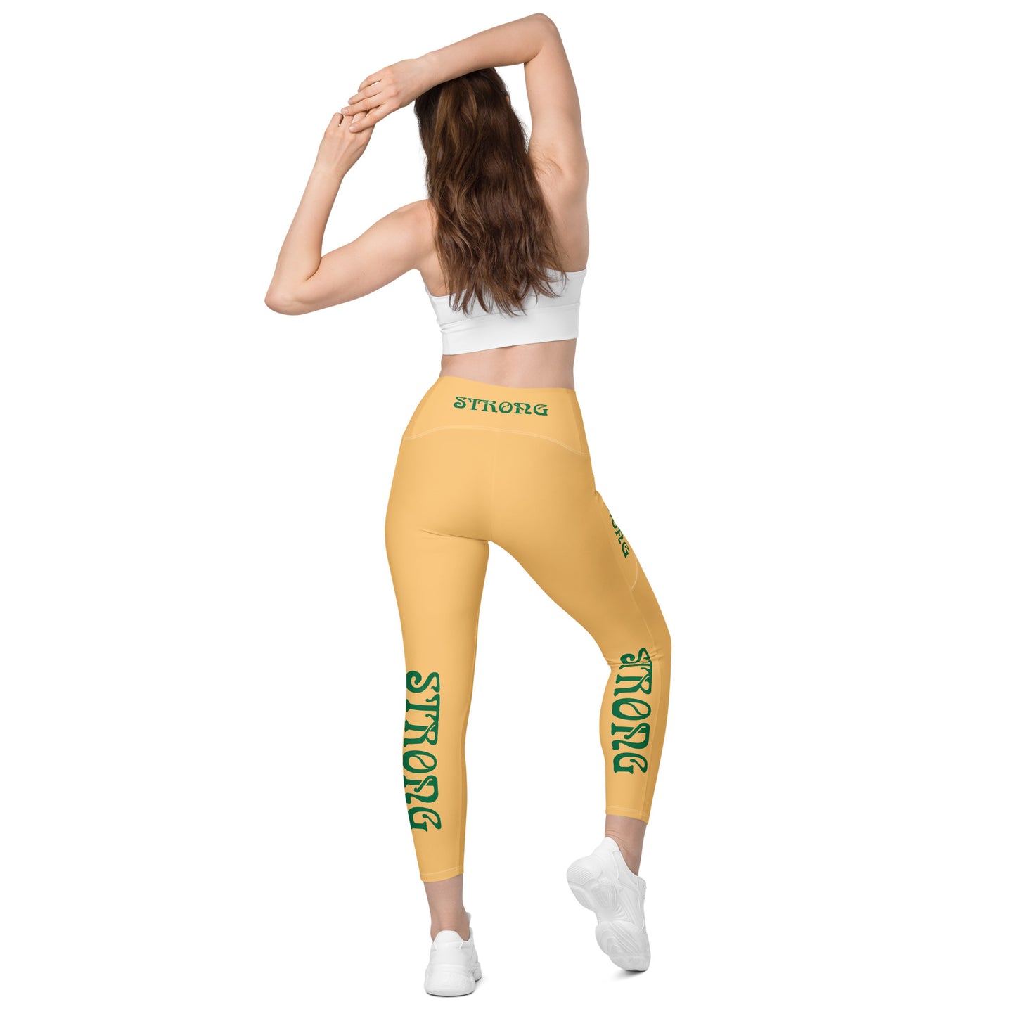 “STRONG”Chardonnay Leggings W/Pockets & Green Font