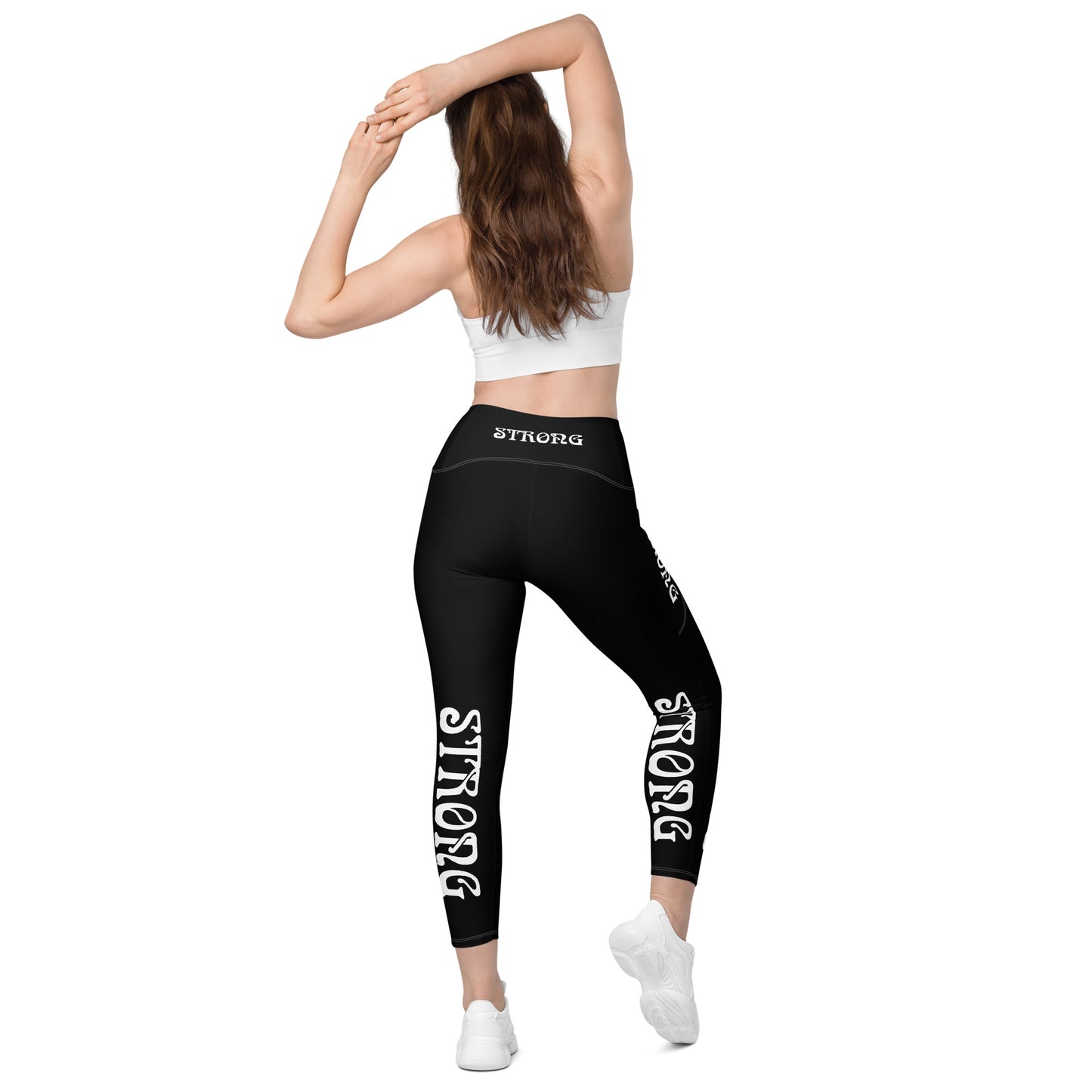 “STRONG” Black Leggings W/Pockets & White Font