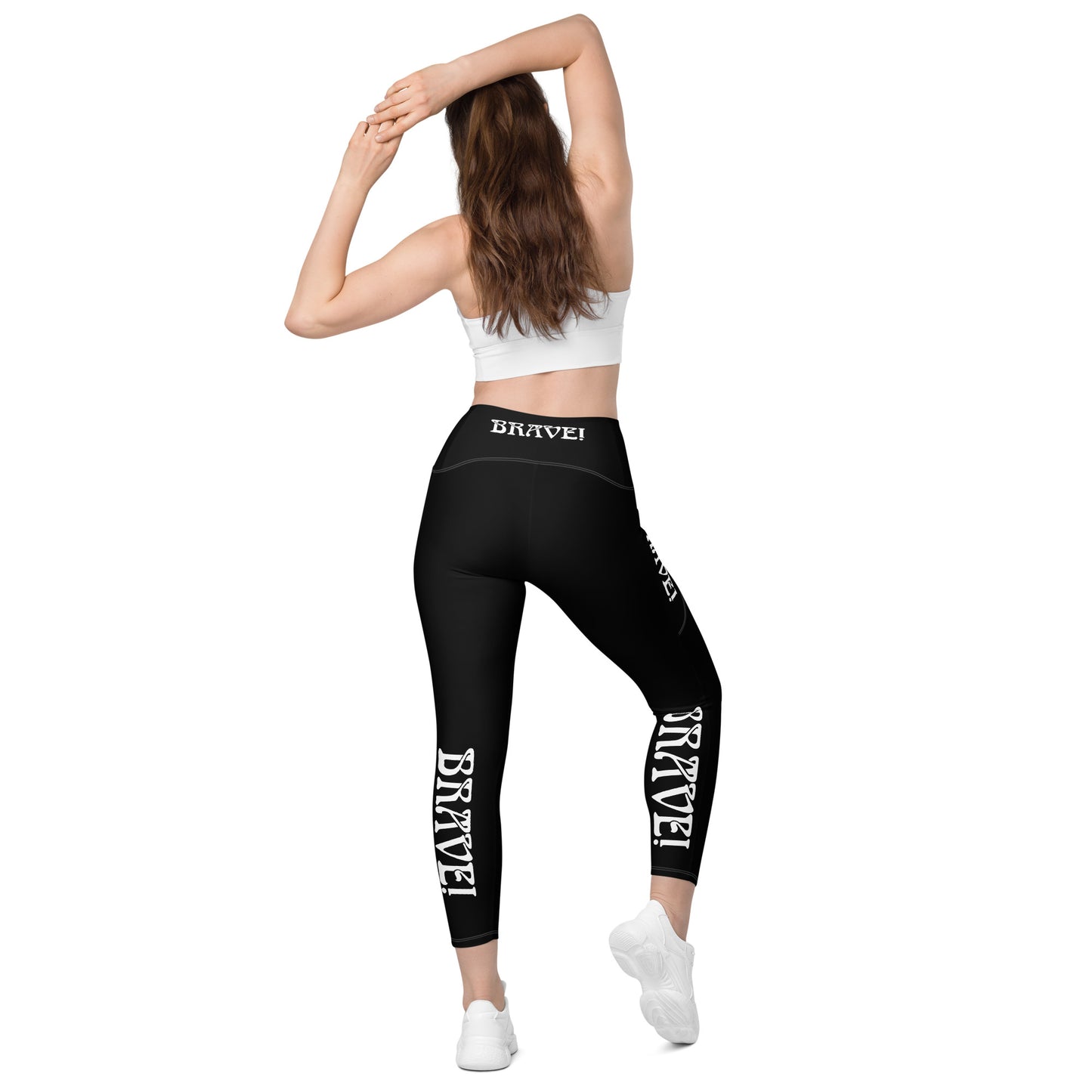 “BRAVE!” Black Leggings W/Pockets & White Font