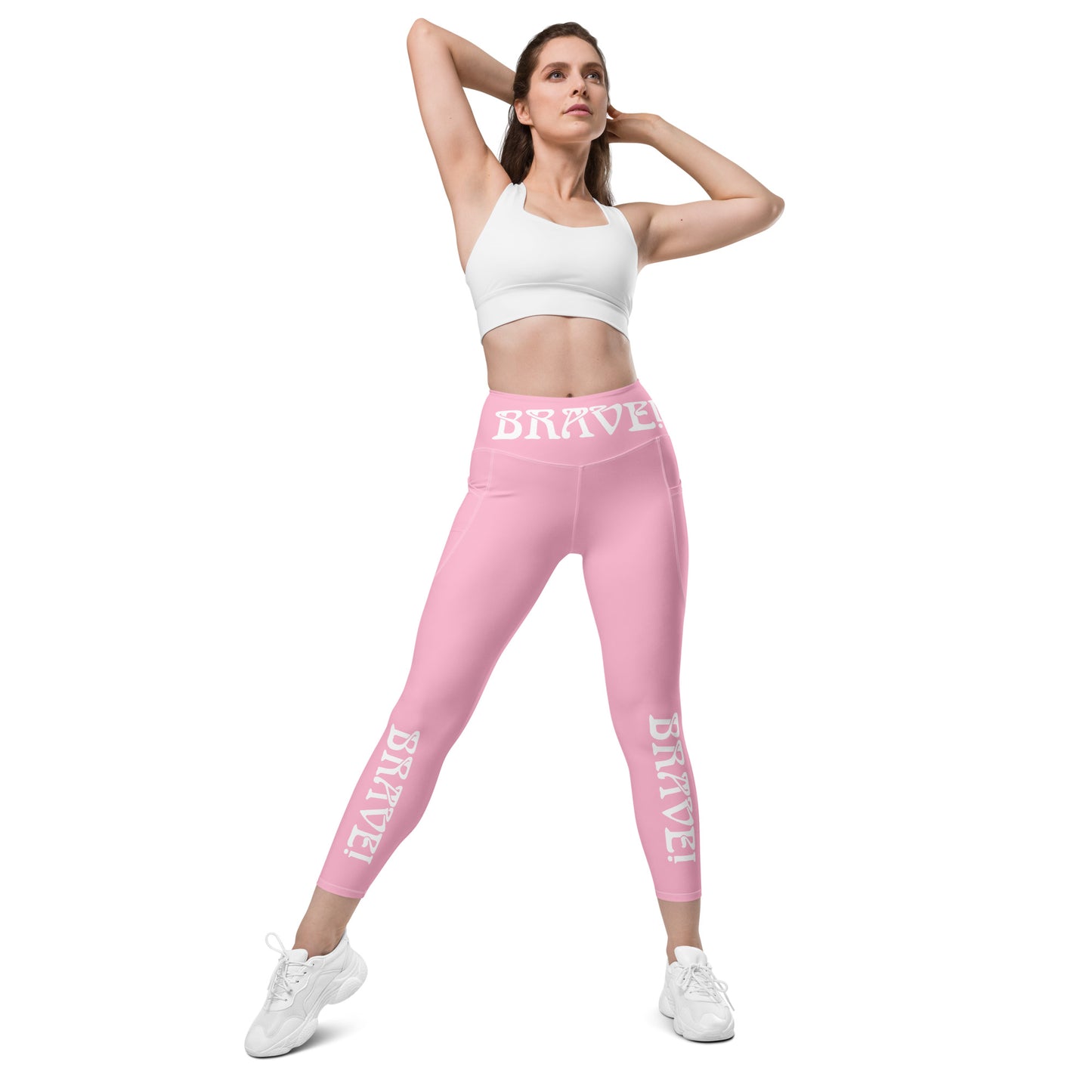 “ BRAVE!” Cotton Candy Leggings W/Pockets & White Font