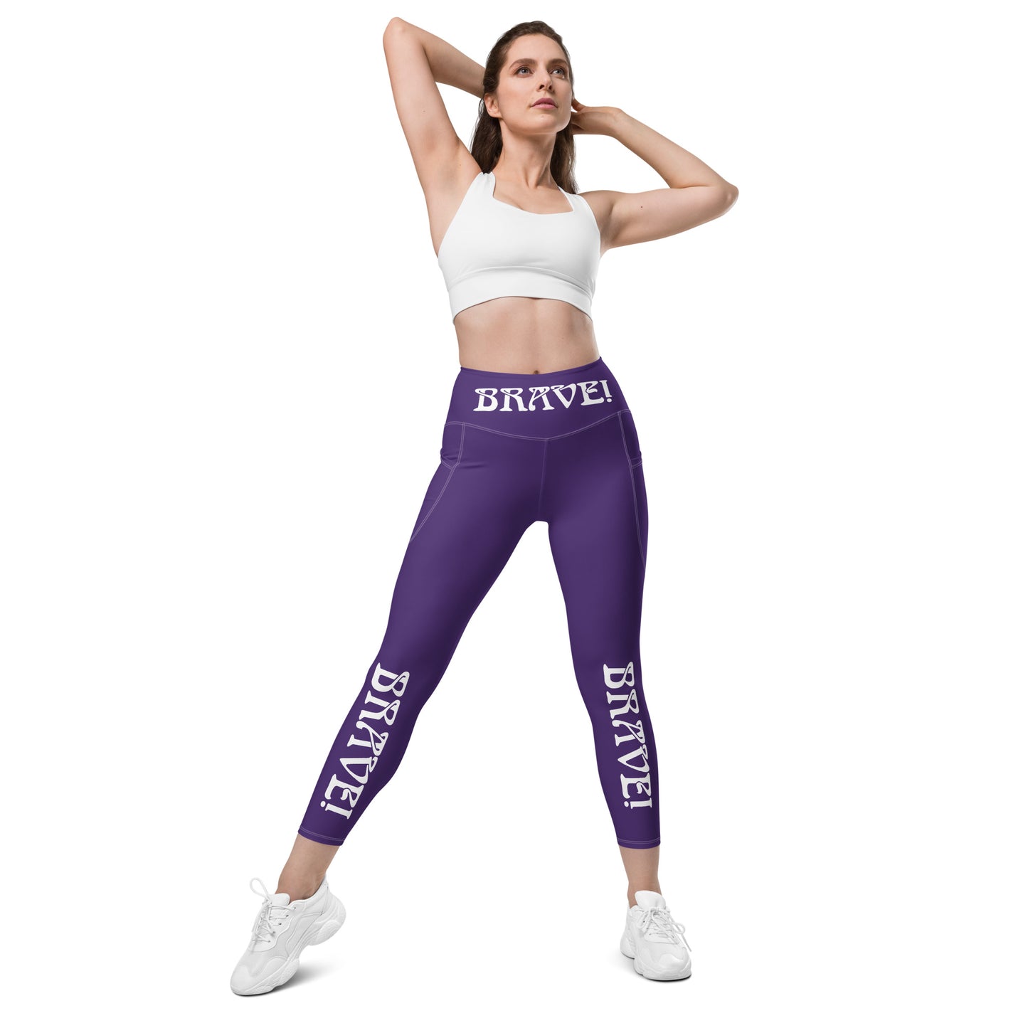 “BRAVE!” Purple Leggings W/Pockets & White Font