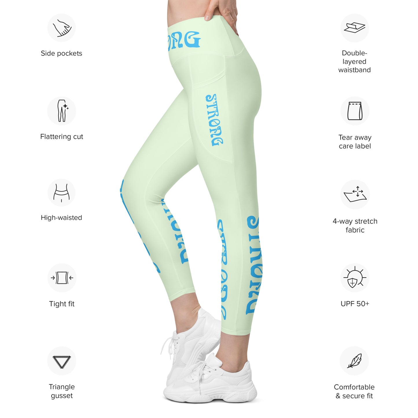 “STRONG” Panache Leggings W/Pockets & SkyBlue Font