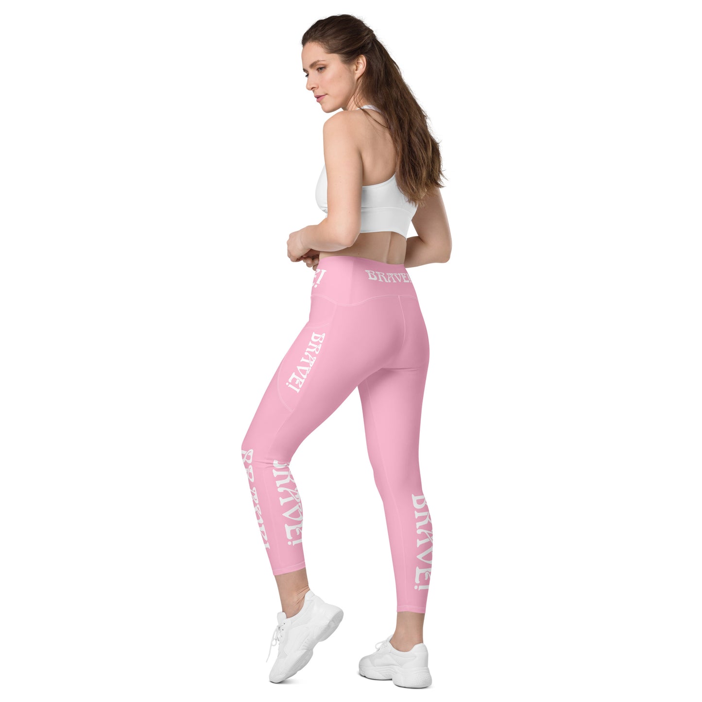 “ BRAVE!” Cotton Candy Leggings W/Pockets & White Font