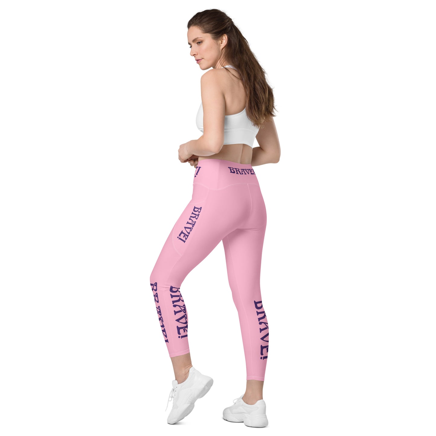 “ BRAVE!” Cotton Candy Leggings W/Pockets & Purple Font