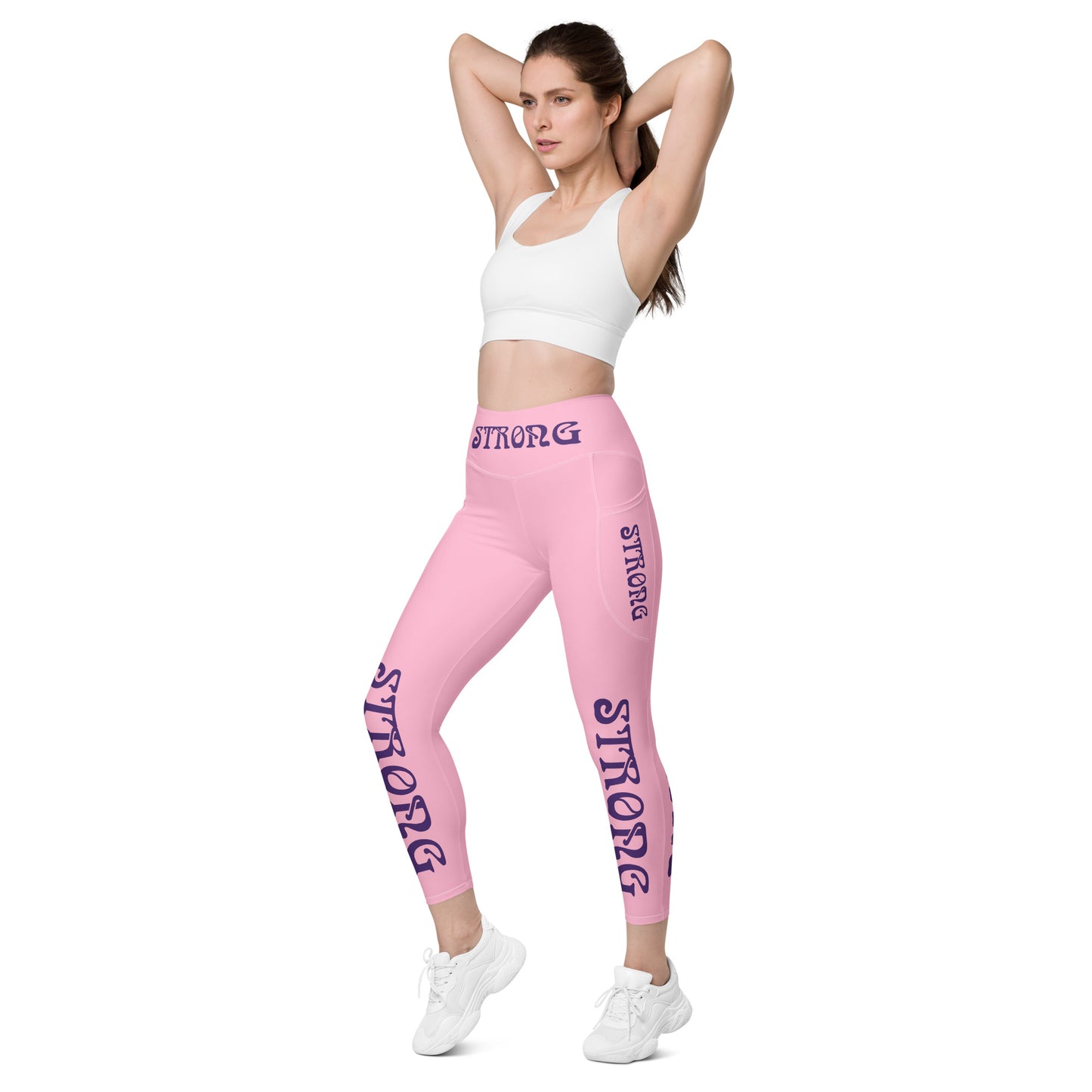“STRONG”Cotton Candy Leggings W/Pockets & Purple Font