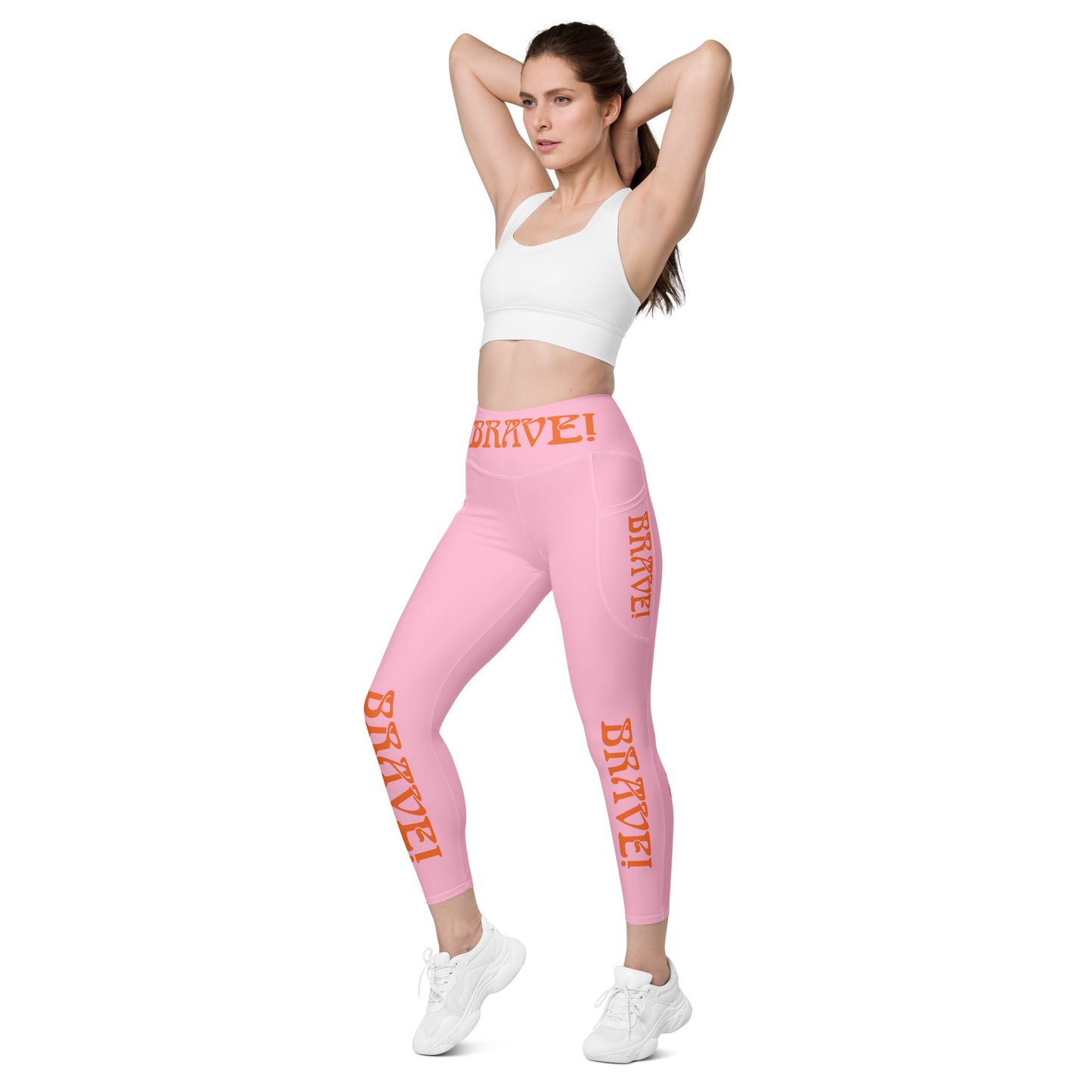 “BRAVE!” Cotton Candy Leggings W/Pockets & Orange Font