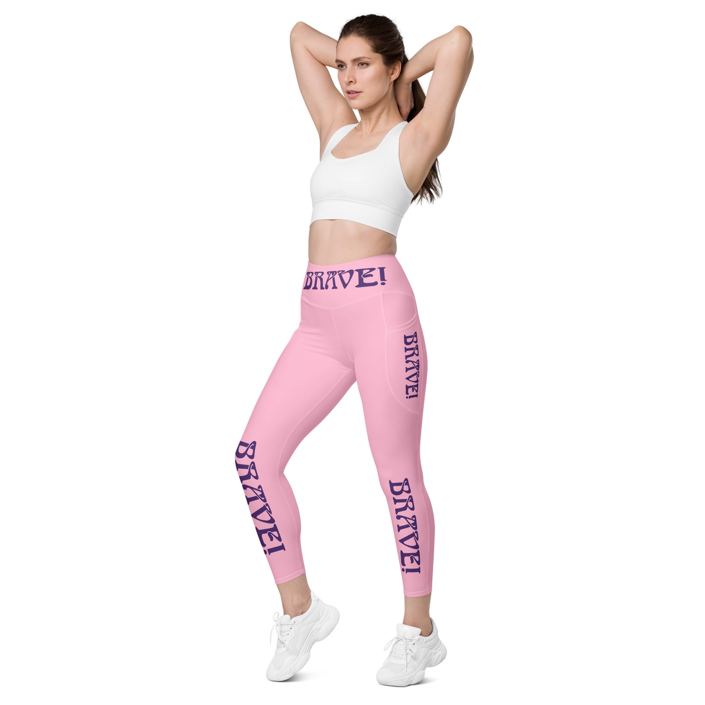 “ BRAVE!” Cotton Candy Leggings W/Pockets & Purple Font