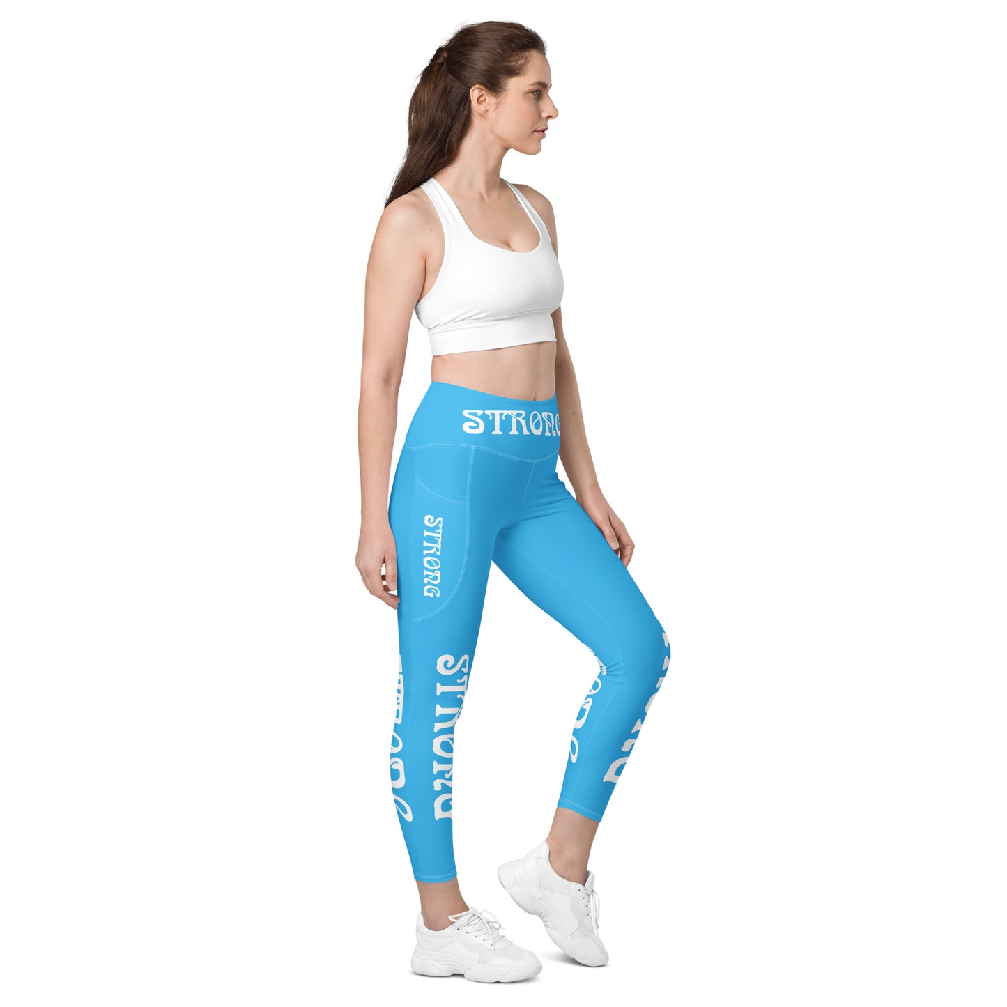“STRONG” SkyBlue Leggings W/Pockets & White Font
