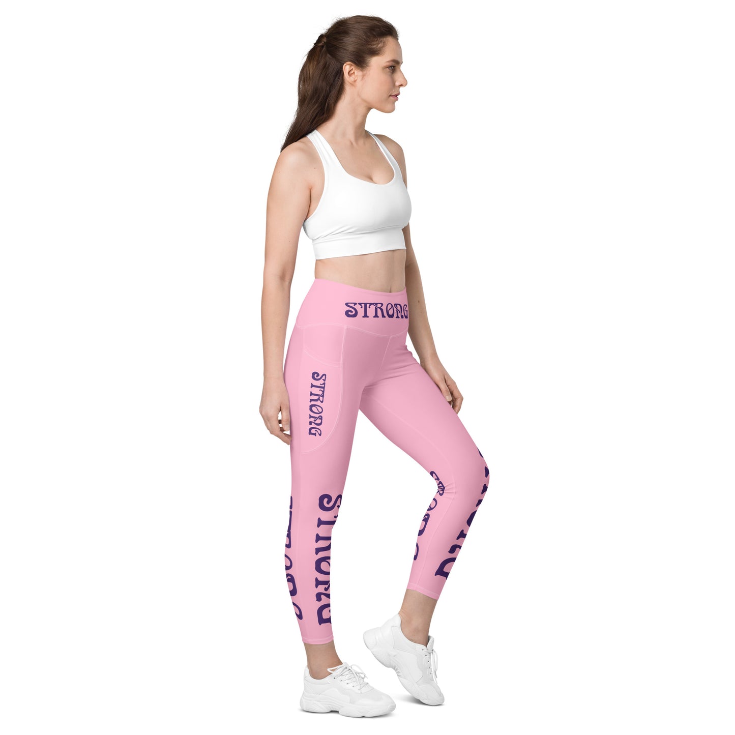 “STRONG”Cotton Candy Leggings W/Pockets & Purple Font