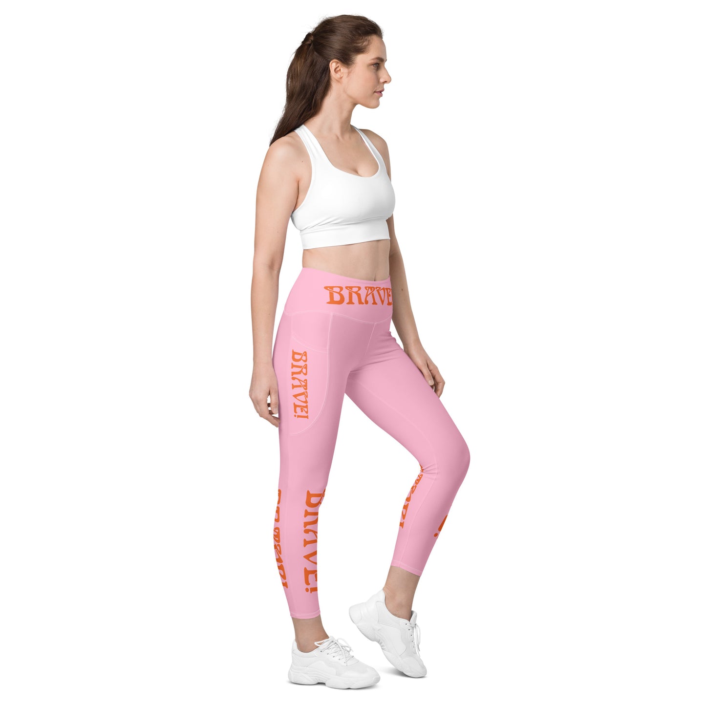 “BRAVE!” Cotton Candy Leggings W/Pockets & Orange Font