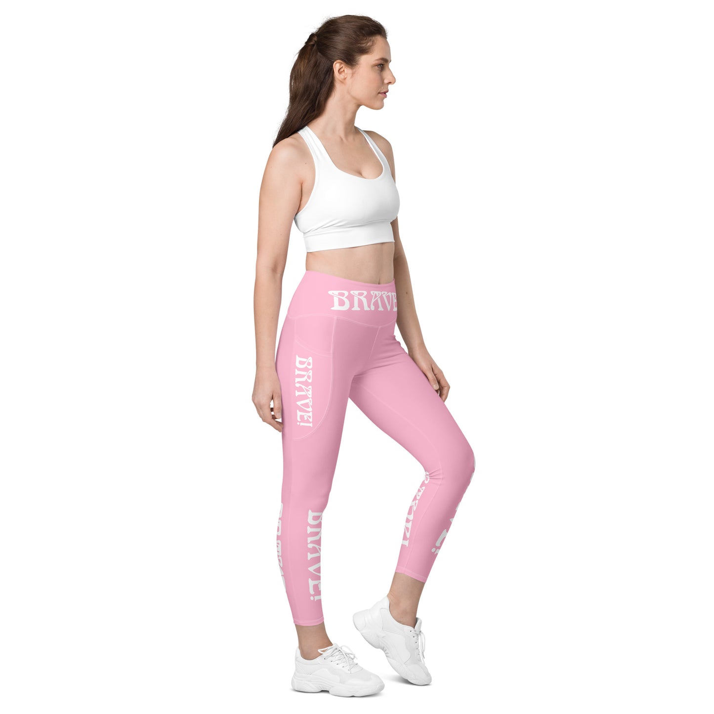 “ BRAVE!” Cotton Candy Leggings W/Pockets & White Font