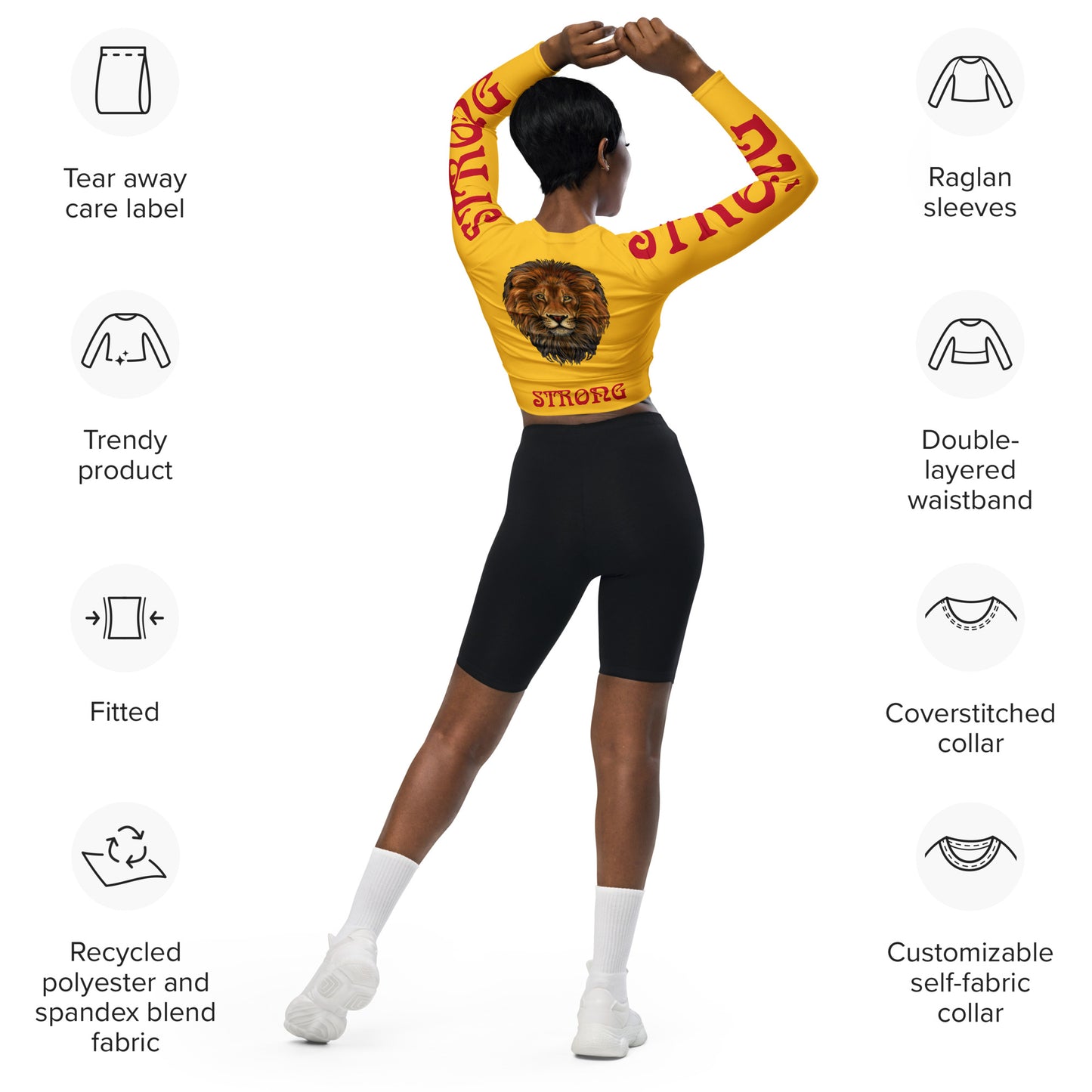 “STRONG” Yellow Long-Sleeve Crop Top W/Red Font