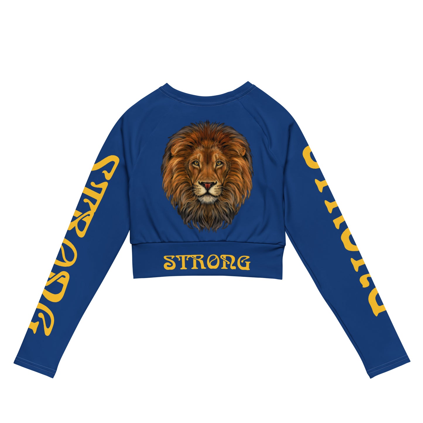 “STRONG” Blue Long-Sleeve Crop Top W/Yellow Font