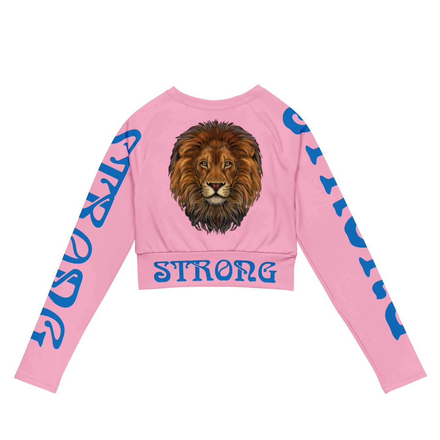 “STRONG” Cotton Candy Long-Sleeve Crop Top W/Blue Font