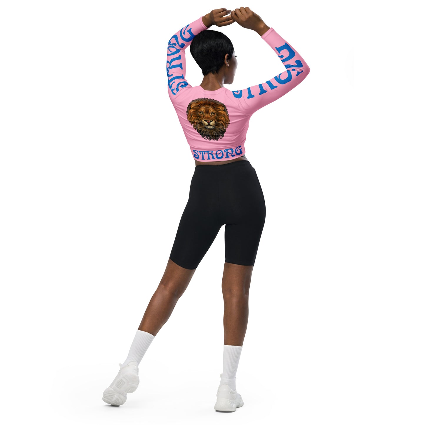“STRONG” Cotton Candy Long-Sleeve Crop Top W/Blue Font
