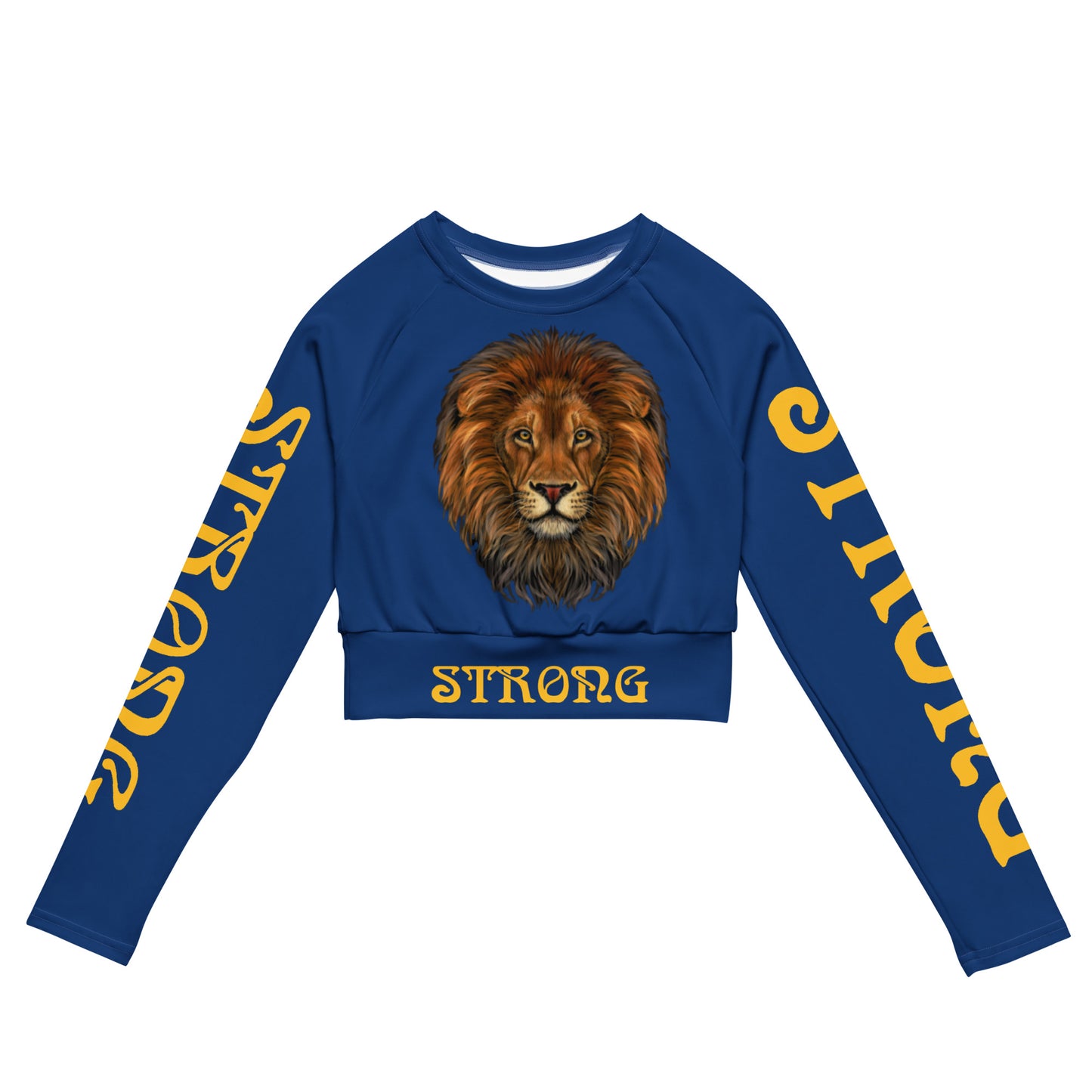 “STRONG” Blue Long-Sleeve Crop Top W/Yellow Font