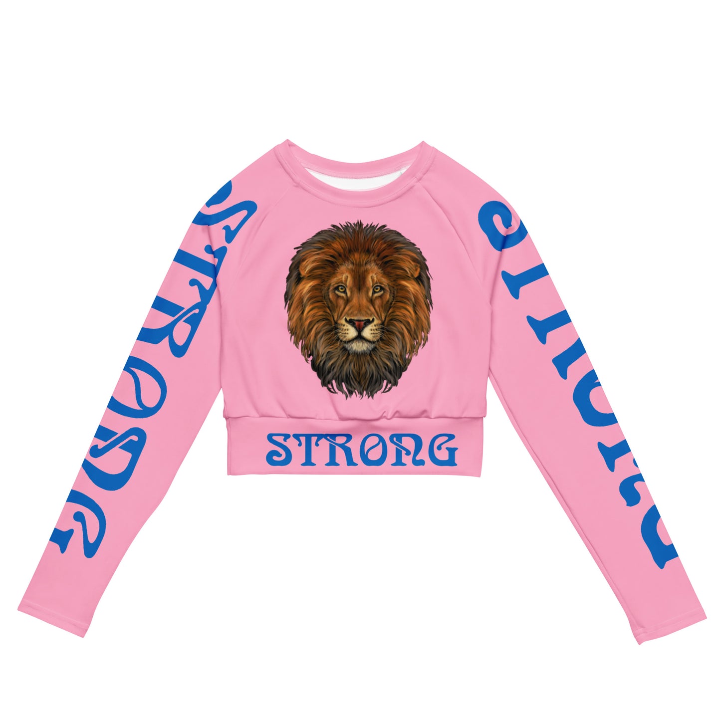“STRONG” Cotton Candy Long-Sleeve Crop Top W/Blue Font