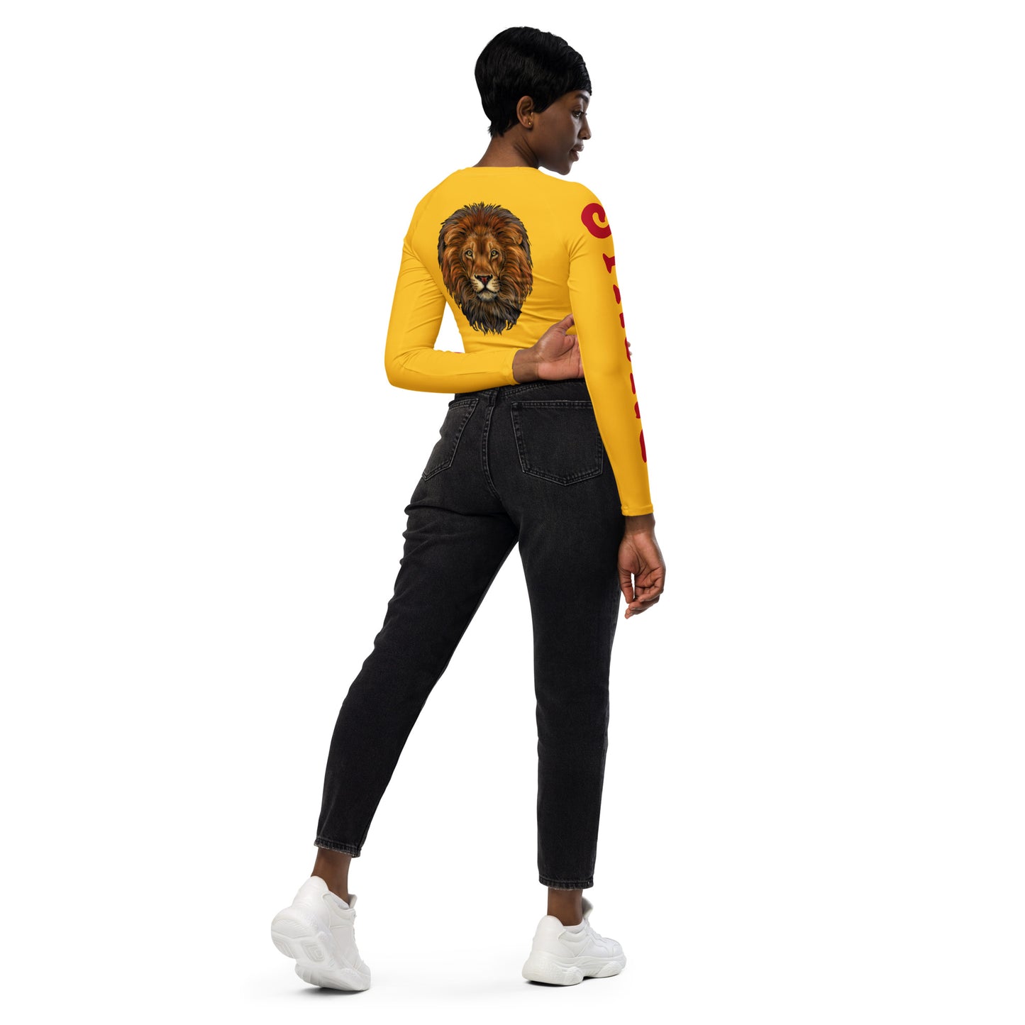 “STRONG” Yellow Long-Sleeve Crop Top W/Red Font