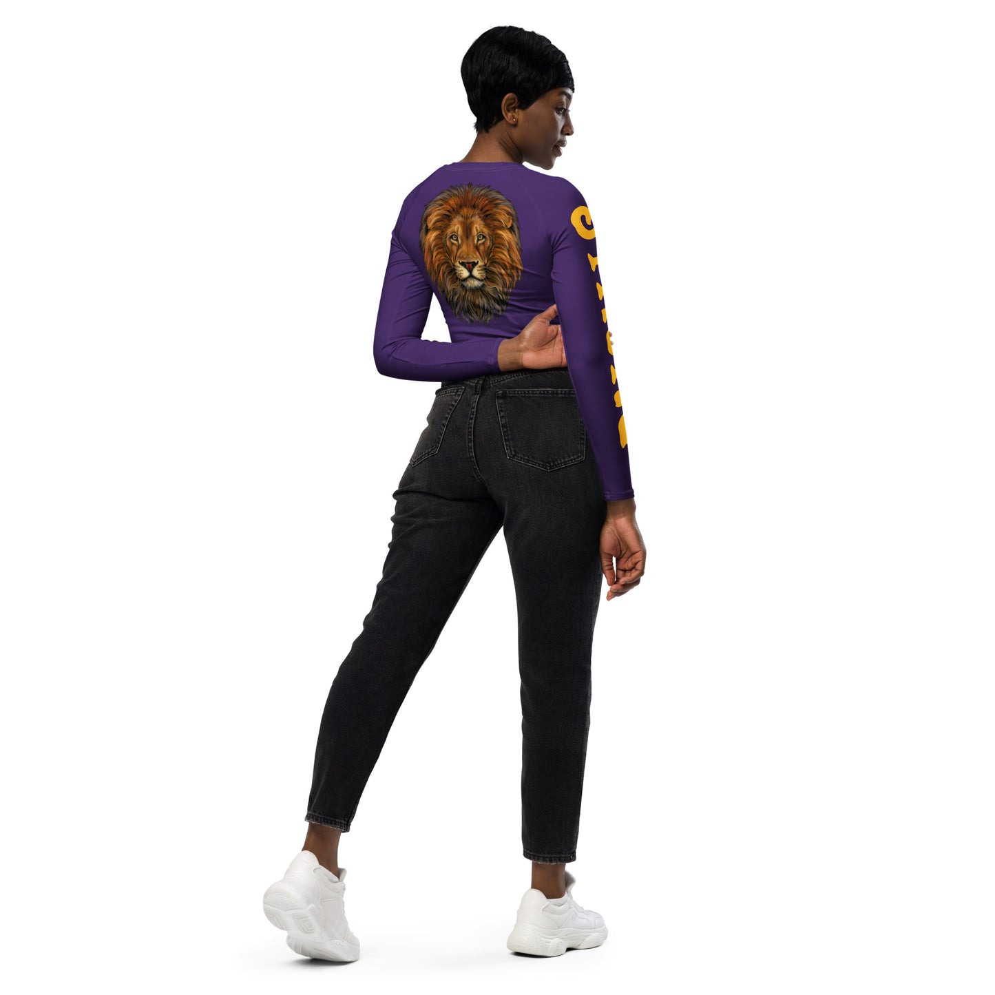 “STRONG” Purple Long-Sleeve Crop Top W/Yellow Font