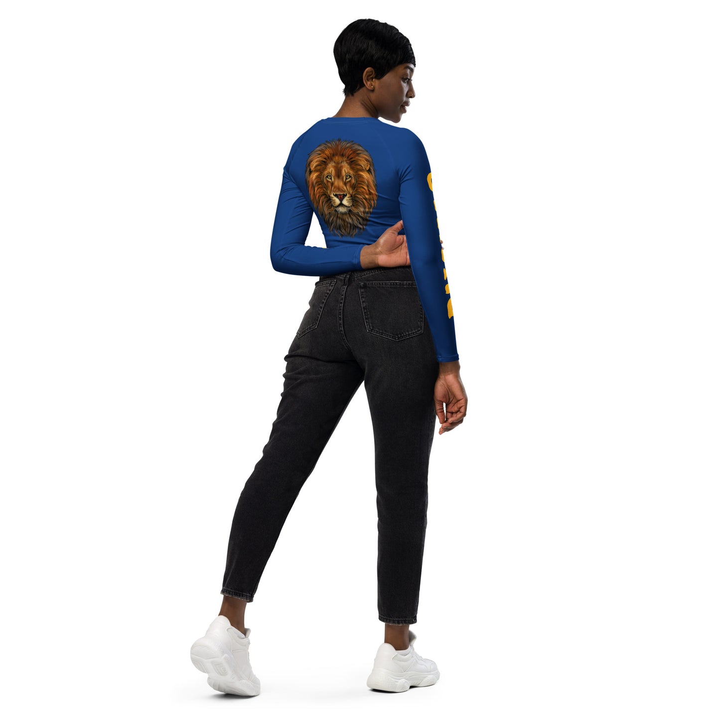 “STRONG” Blue Long-Sleeve Crop Top W/Yellow Font