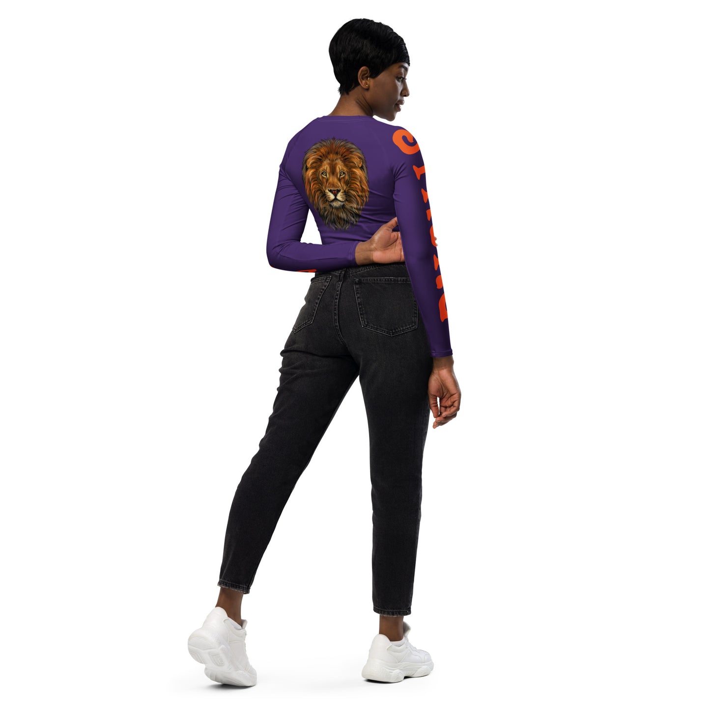 “STRONG” Purple Long-Sleeve Crop Top W/Orange Font