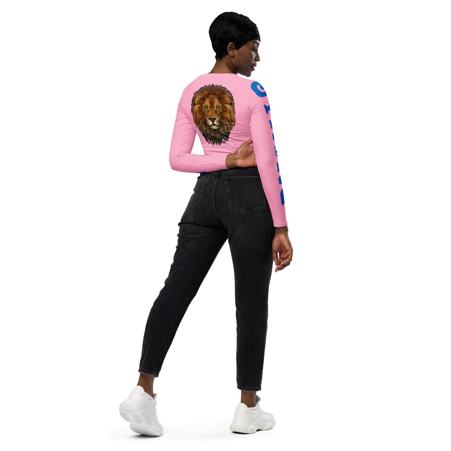 “STRONG” Cotton Candy Long-Sleeve Crop Top W/Blue Font