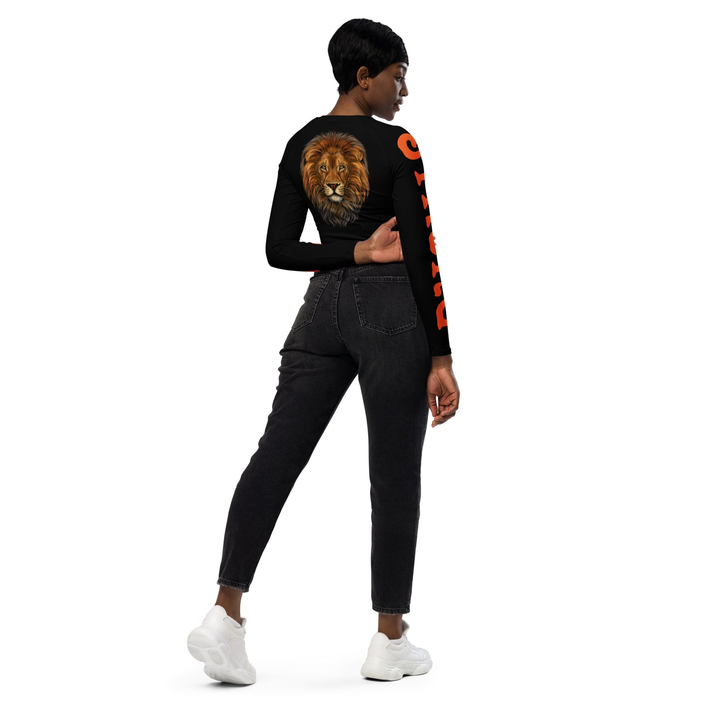 “STRONG” Black Long-Sleeve Crop Top W/Orange Font