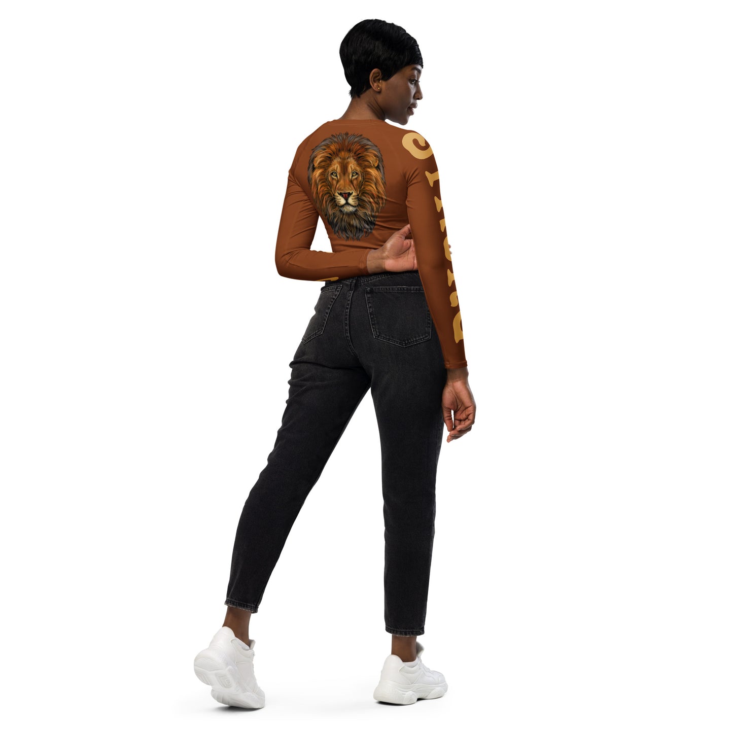 “STRONG” Brown Long-Sleeve Crop Top W/Fawn Font