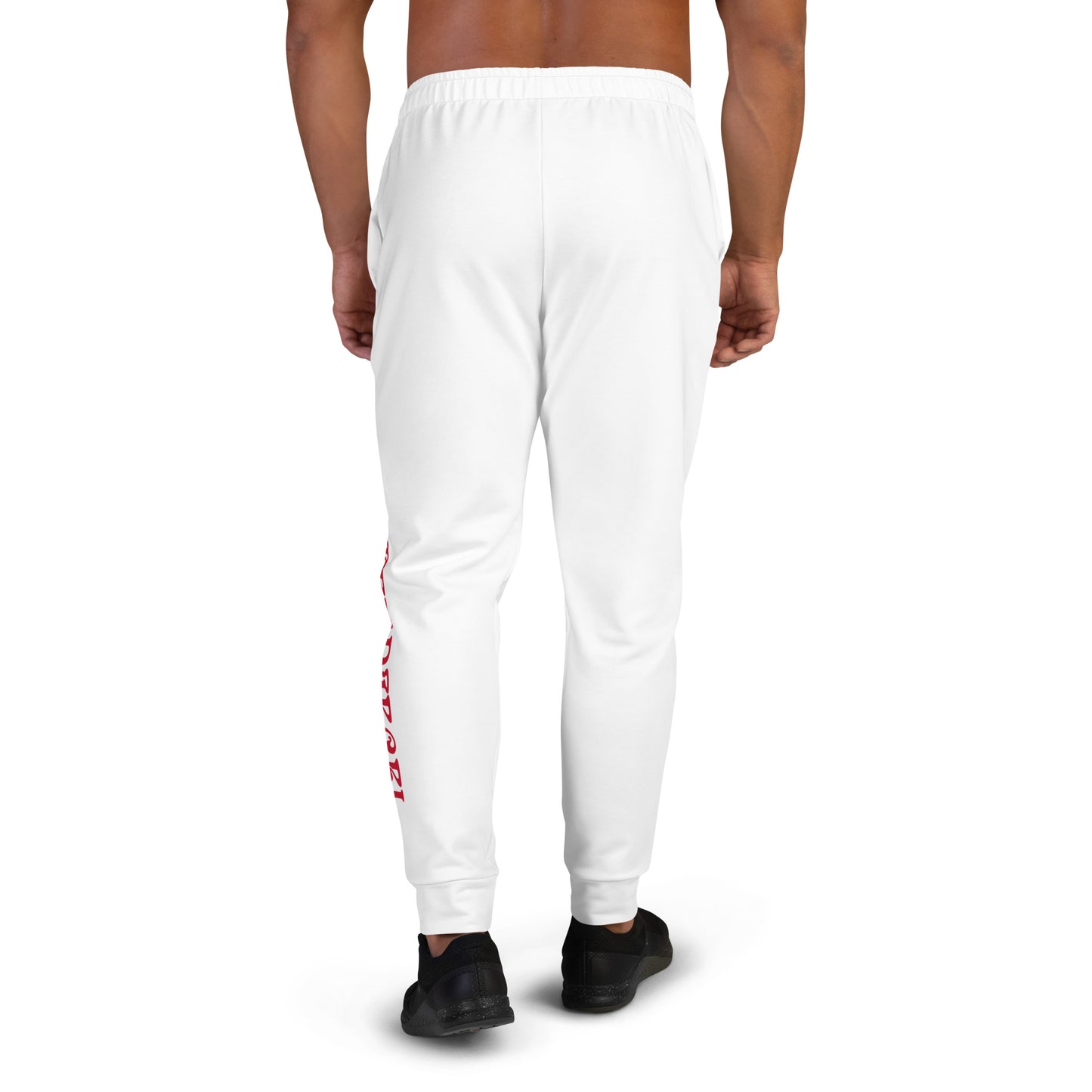 “I’M A MASTERPIECE!”Men's White Joggers W/Red Font