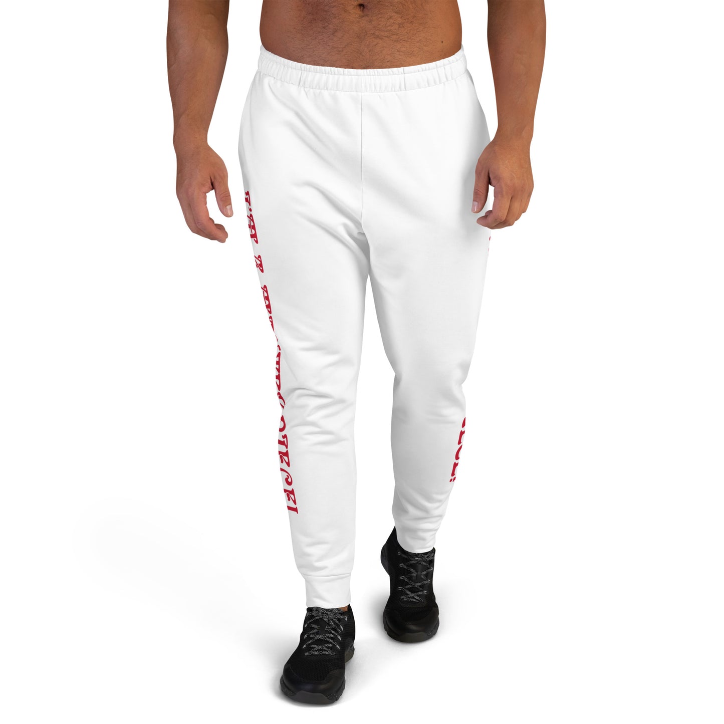 “I’M A MASTERPIECE!”Men's White Joggers W/Red Font